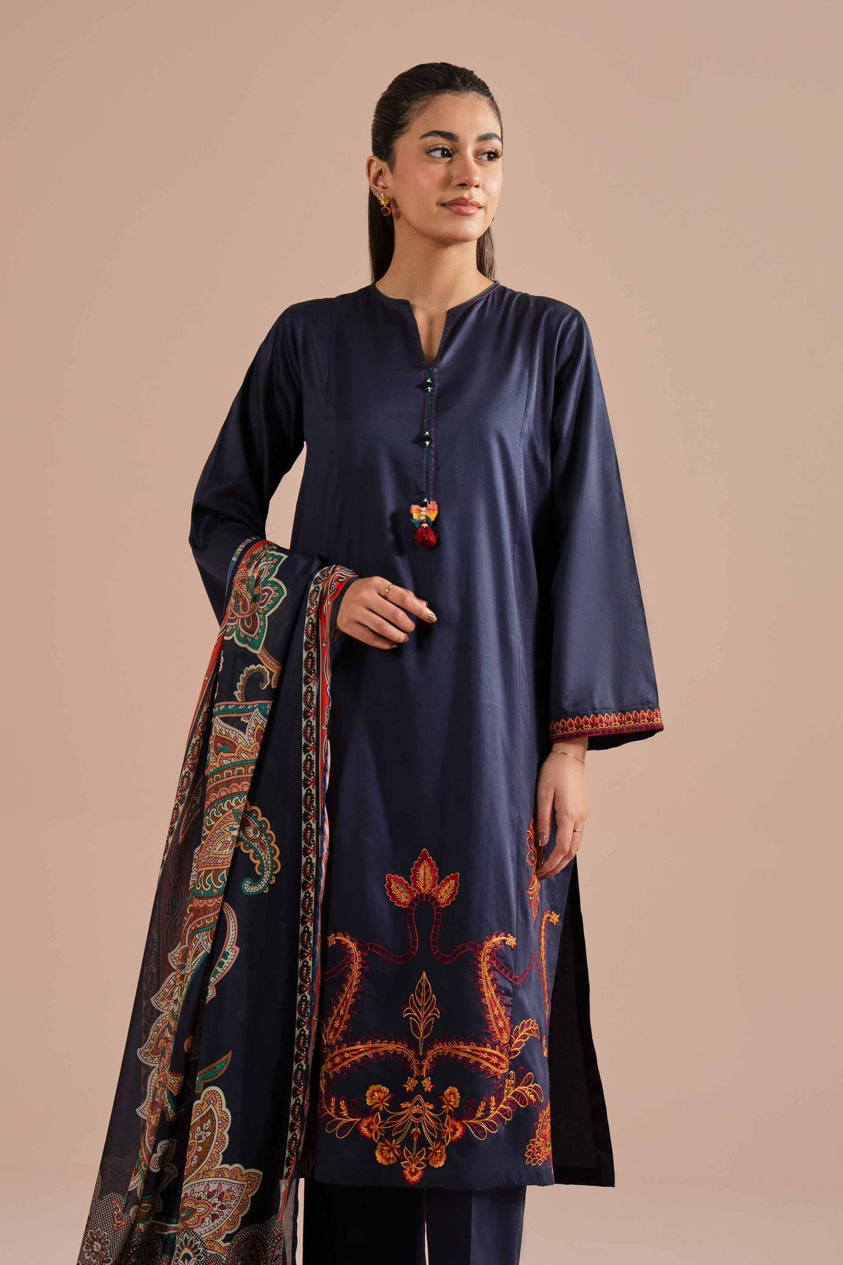 3 Piece - Embroidered Suit - PE26-65 Blue Sateen 3PC Embroidered  Nishat Australia