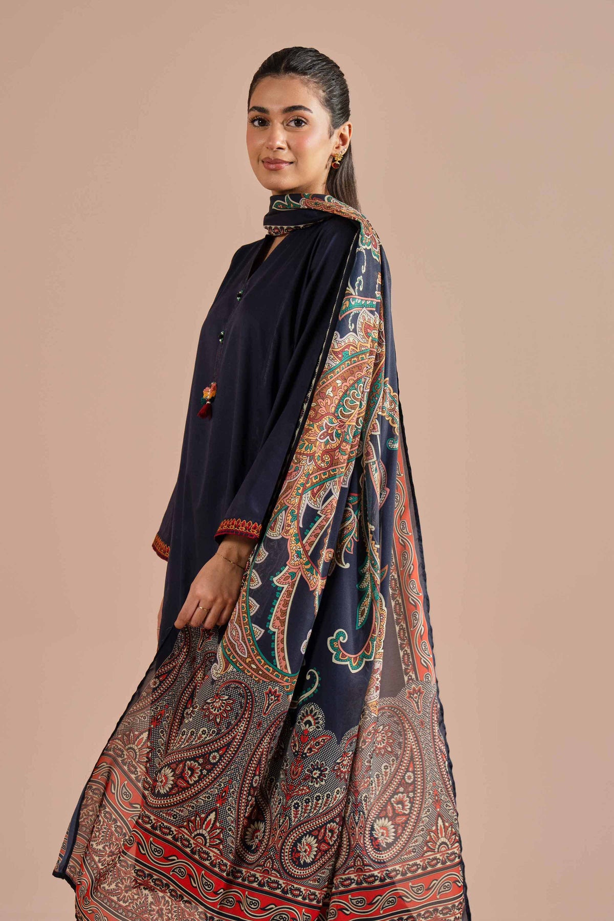 3 Piece - Embroidered Suit - PE26-65 Blue Sateen 3PC Embroidered  Nishat Australia