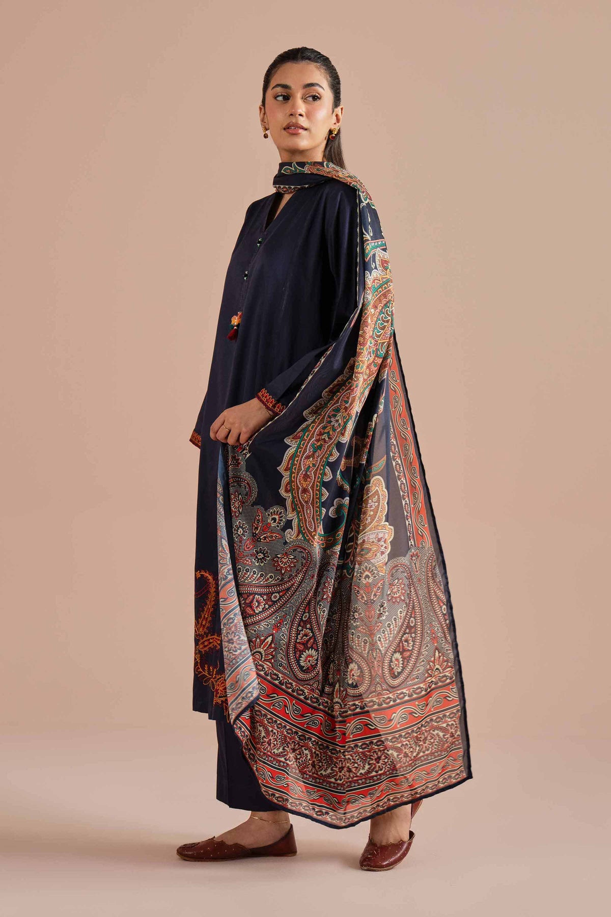 3 Piece - Embroidered Suit - PE26-65 Blue Sateen 3PC Embroidered  Nishat Australia