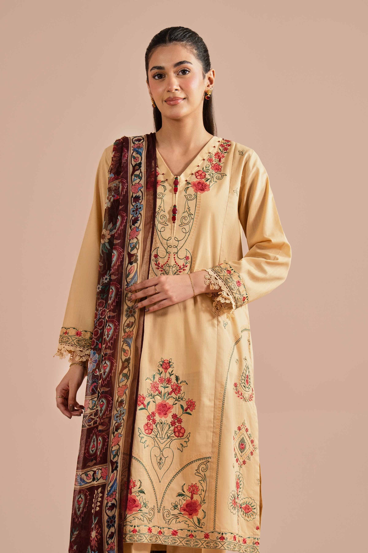 3 Piece - Embroidered Suit - PE26-67 Yellow Cross Hatch 3PC Embroidered  Nishat Australia