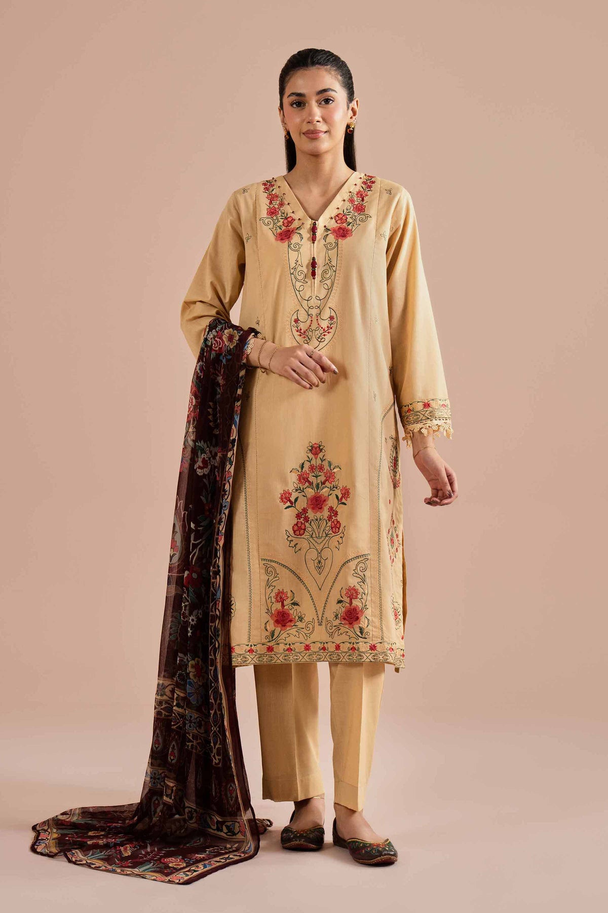 3 Piece - Embroidered Suit - PE26-67 Yellow Cross Hatch 3PC Embroidered  Nishat Australia