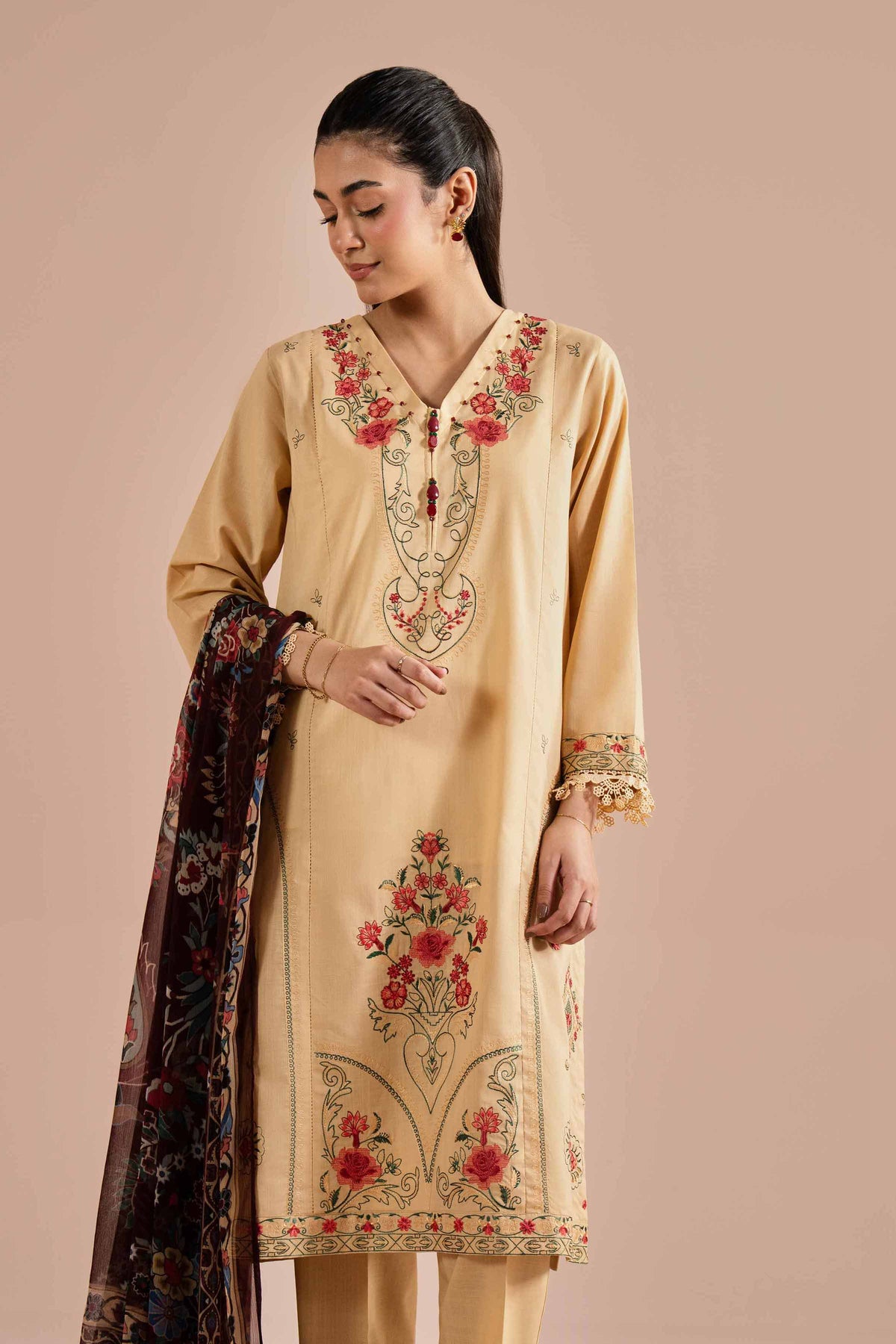 3 Piece - Embroidered Suit - PE26-67 Yellow Cross Hatch 3PC Embroidered  Nishat Australia