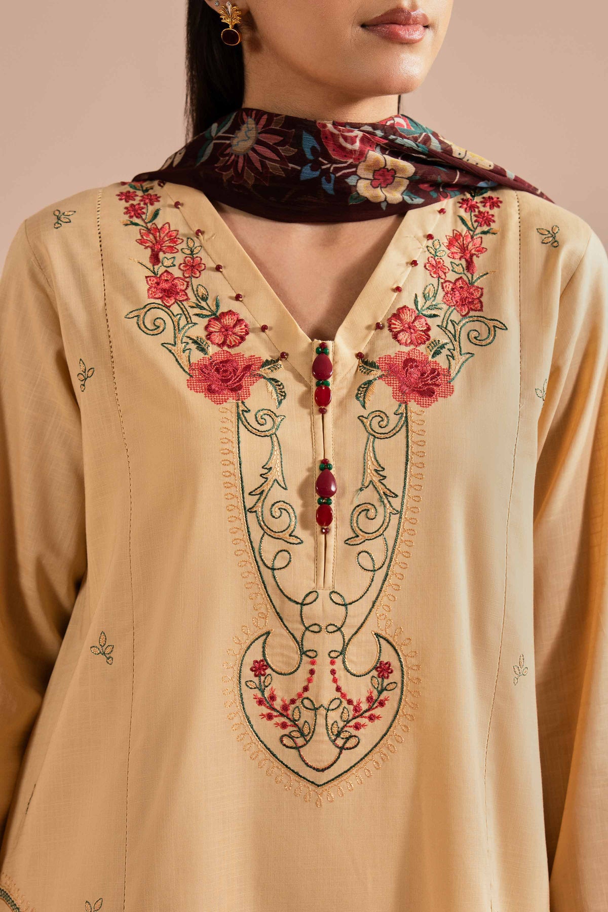 3 Piece - Embroidered Suit - PE26-67 Yellow Cross Hatch 3PC Embroidered  Nishat Australia