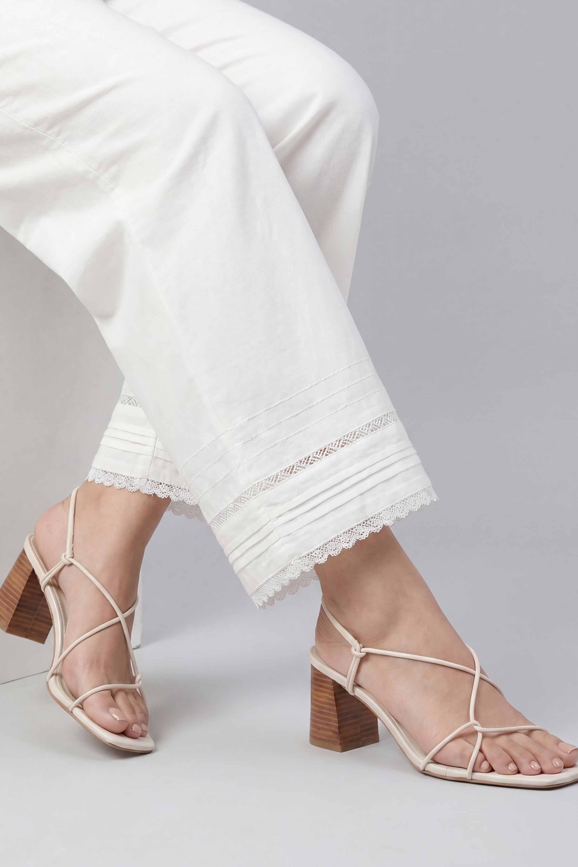 Solid Trousers - PE26-671 White Cambric 1PC Solids Nishat Australia