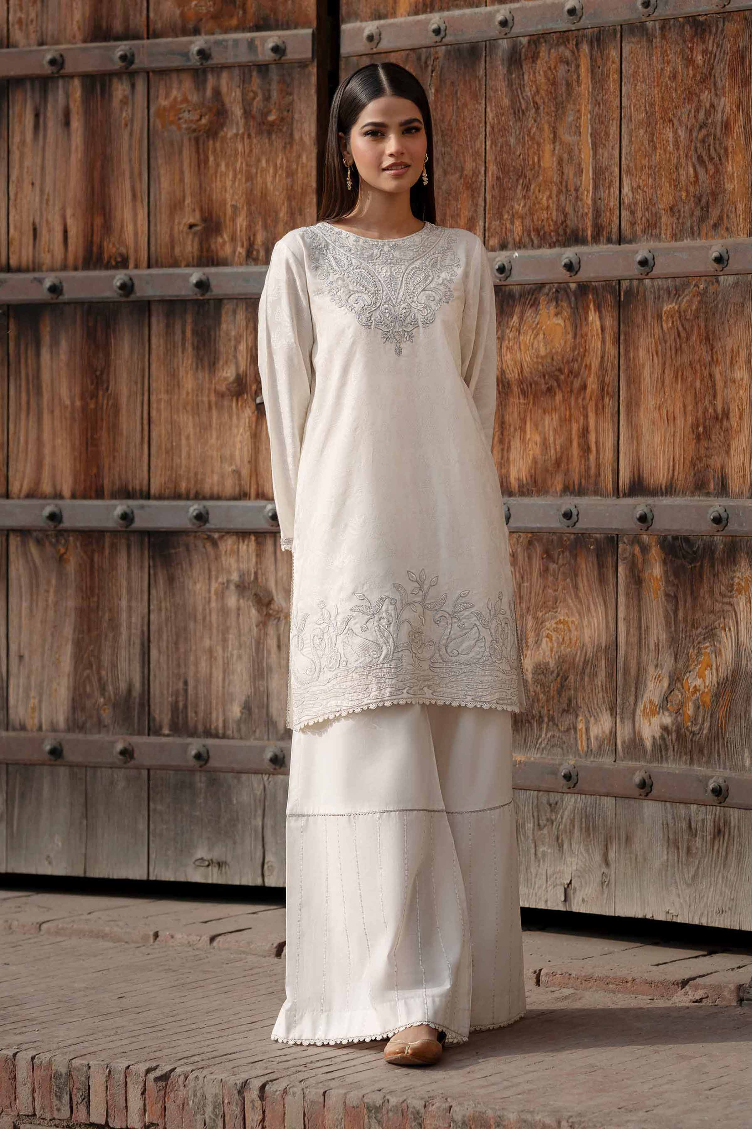 2 Piece - Embroidered Suit - PFE25-14 READY TO WEAR White Jacquard 2PC Embroidered