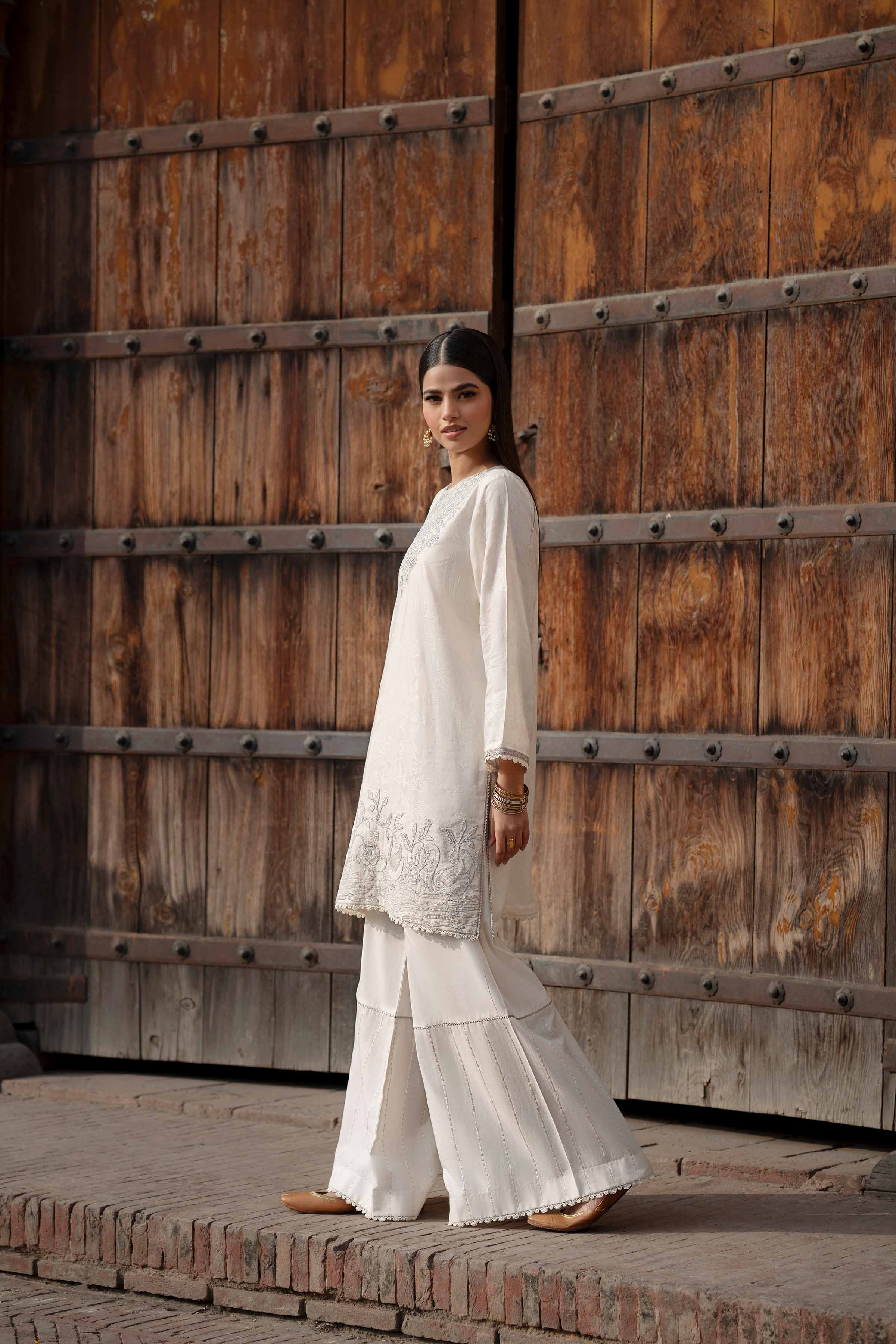 2 Piece - Embroidered Suit - PFE25-14 READY TO WEAR White Jacquard 2PC Embroidered