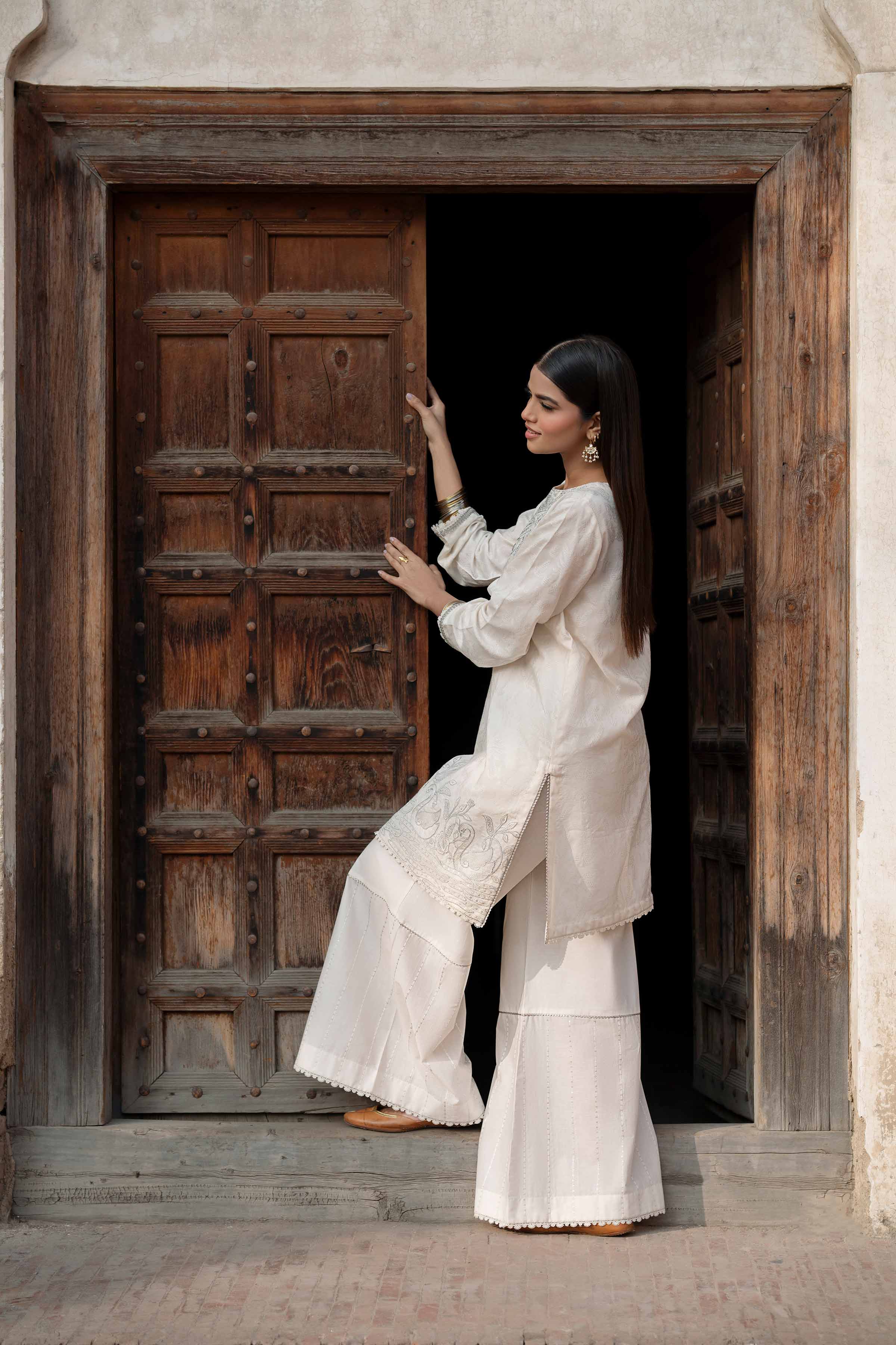 2 Piece - Embroidered Suit - PFE25-14 READY TO WEAR White Jacquard 2PC Embroidered