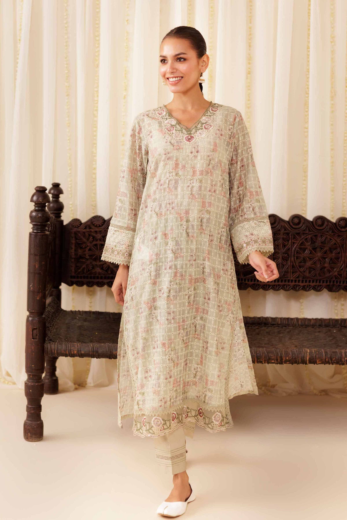 2 Piece - Embroidered Suit - PFE25-38 Green Silk 2PC Embroidered Nishat Australia