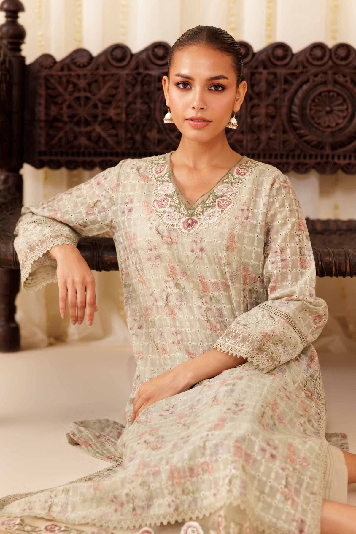 2 Piece - Embroidered Suit - PFE25-38 Green Silk 2PC Embroidered Nishat Australia