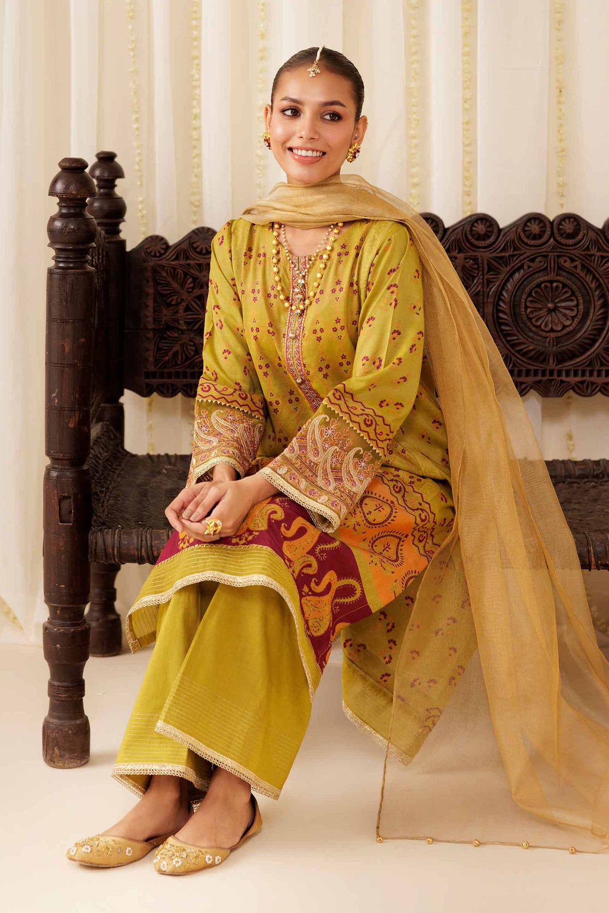 3 Piece - Printed Embroidered Suit - PFE25-40 Green Viscose 3PC Embroidered Nishat Australia