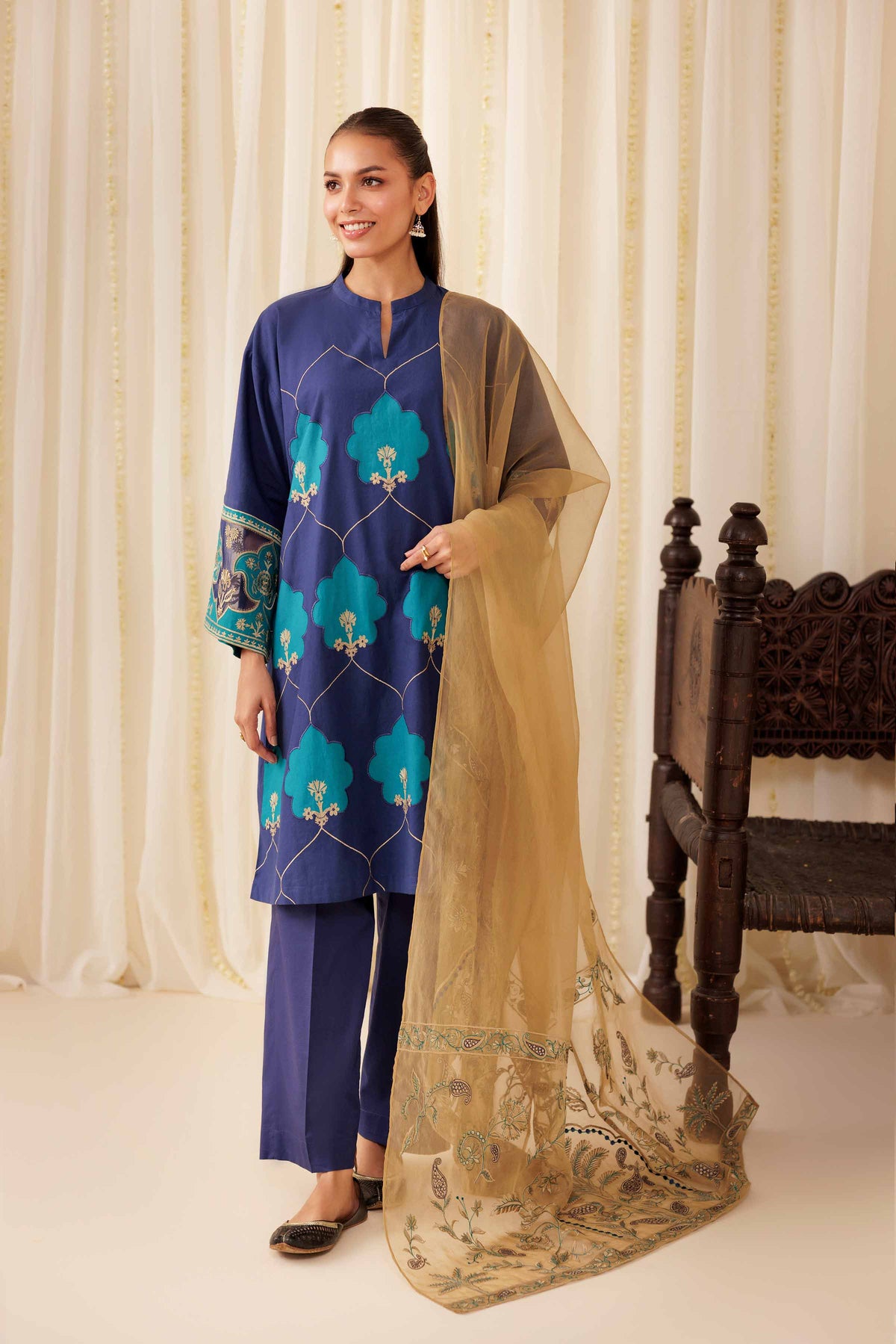 3 Piece - Embroidered Suit - PFE25-42 Blue Cambric 3PC Embroidered Nishat Australia