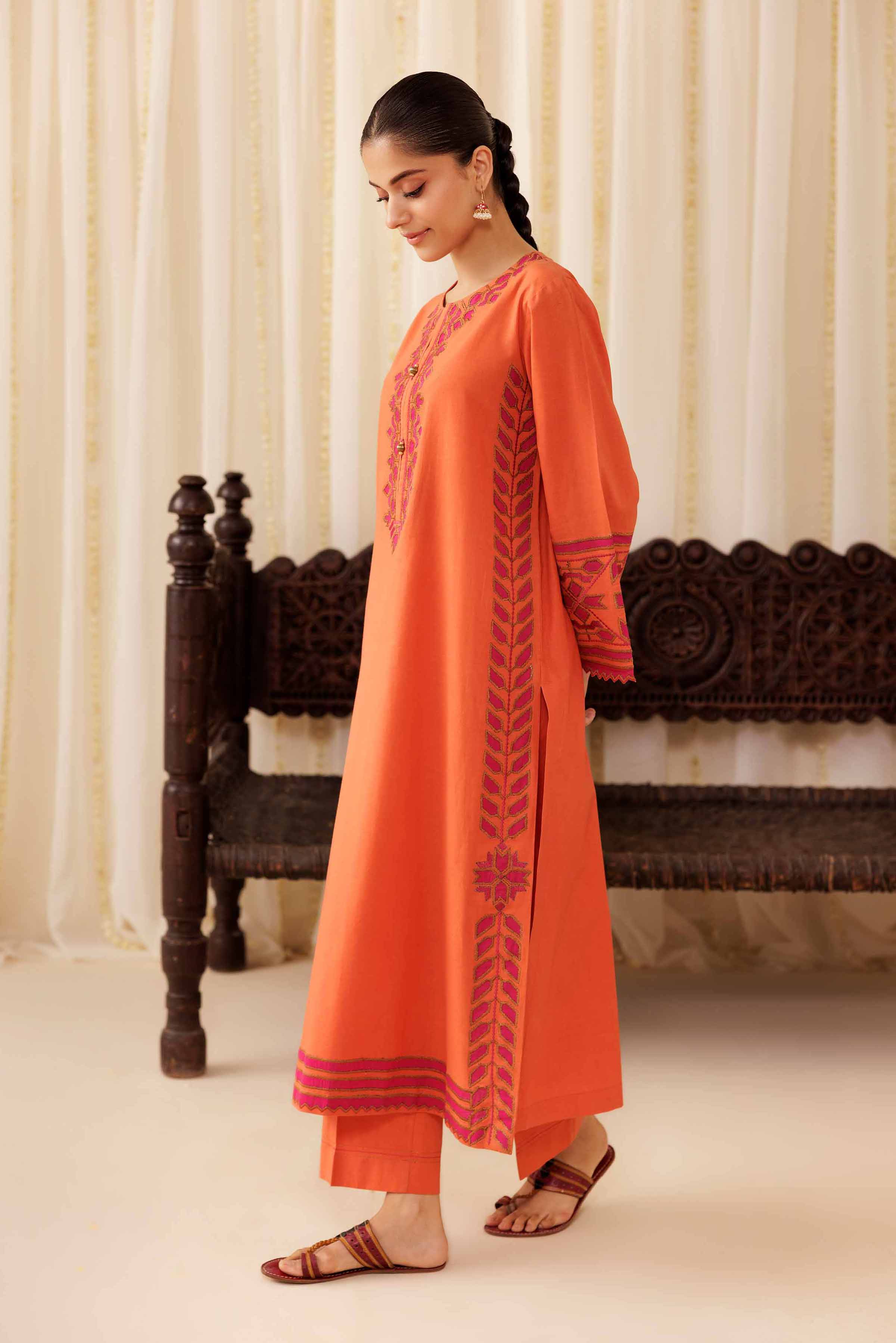 2 Piece - Embroidered Suit - PFE25-43 READY TO WEAR Orange Cambric 2PC Embroidered