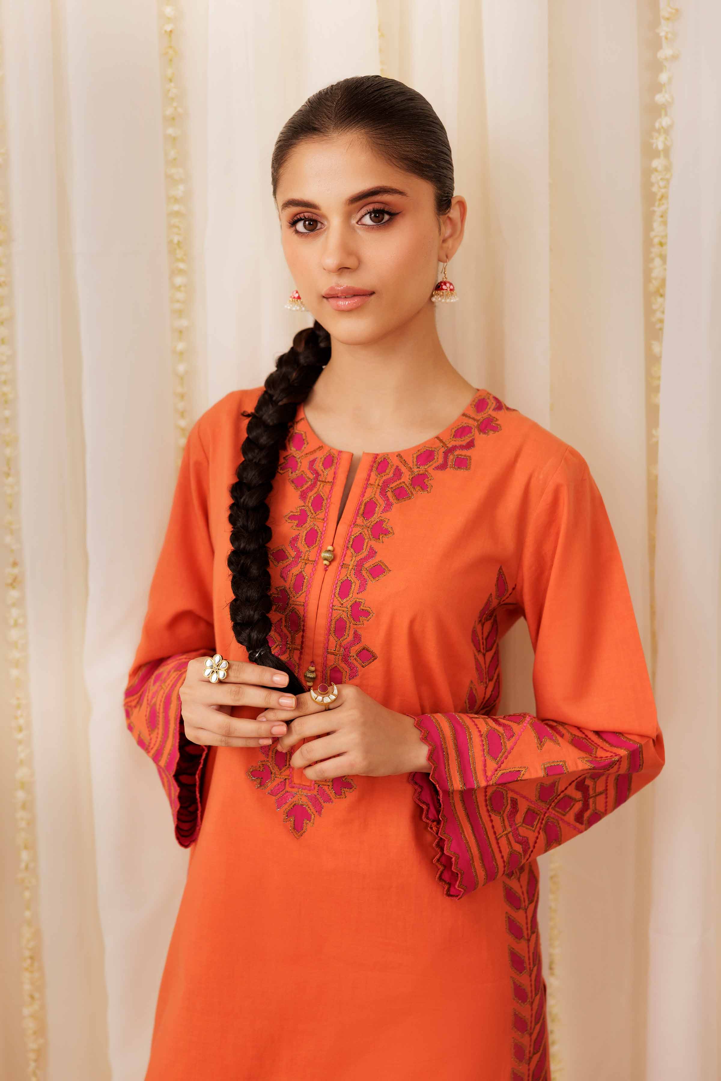 2 Piece - Embroidered Suit - PFE25-43 READY TO WEAR Orange Cambric 2PC Embroidered