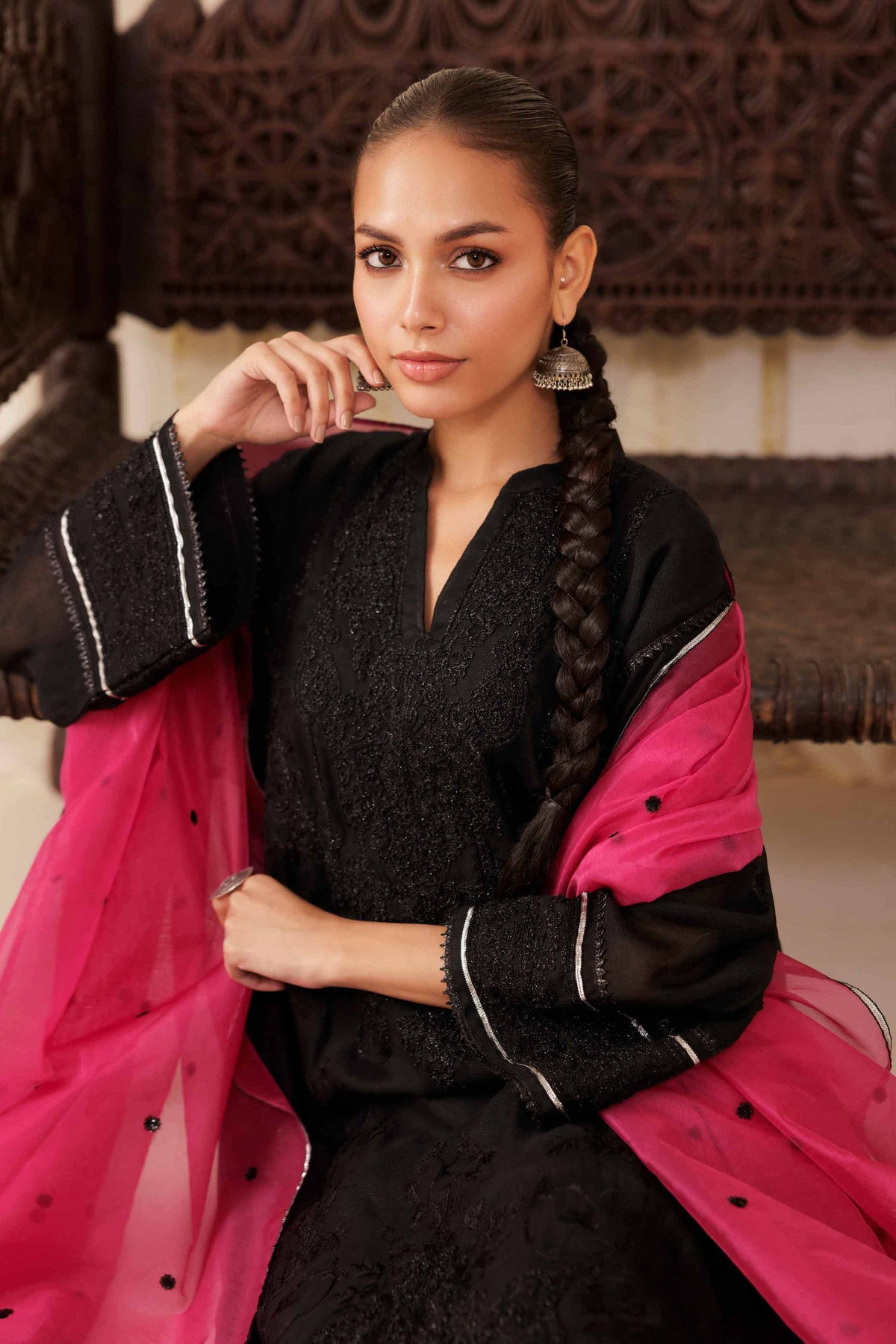 3 Piece - Embroidered Suit - PFE25-50 Black Cotton 3PC Embroidered Nishat Australia