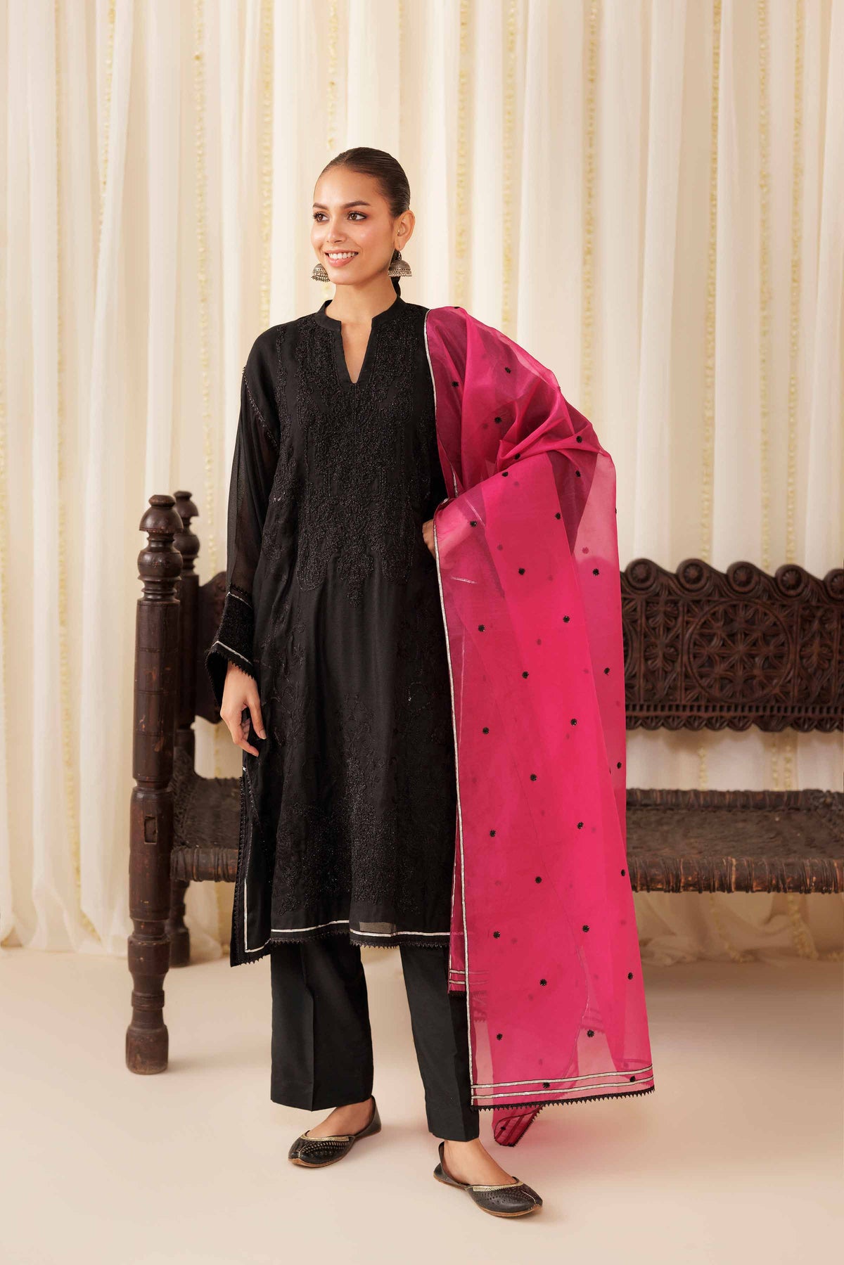 3 Piece - Embroidered Suit - PFE25-50 Black Cotton 3PC Embroidered Nishat Australia