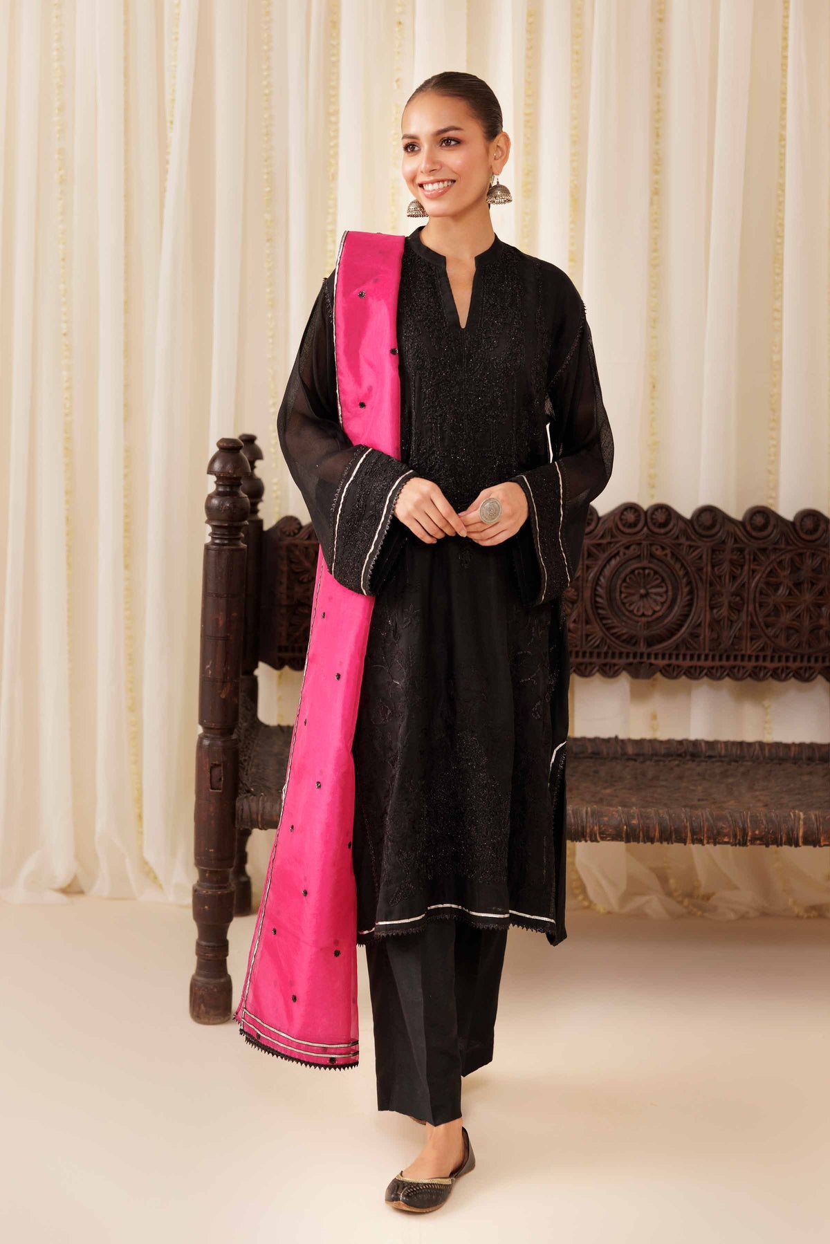 3 Piece - Embroidered Suit - PFE25-50 Black Cotton 3PC Embroidered Nishat Australia