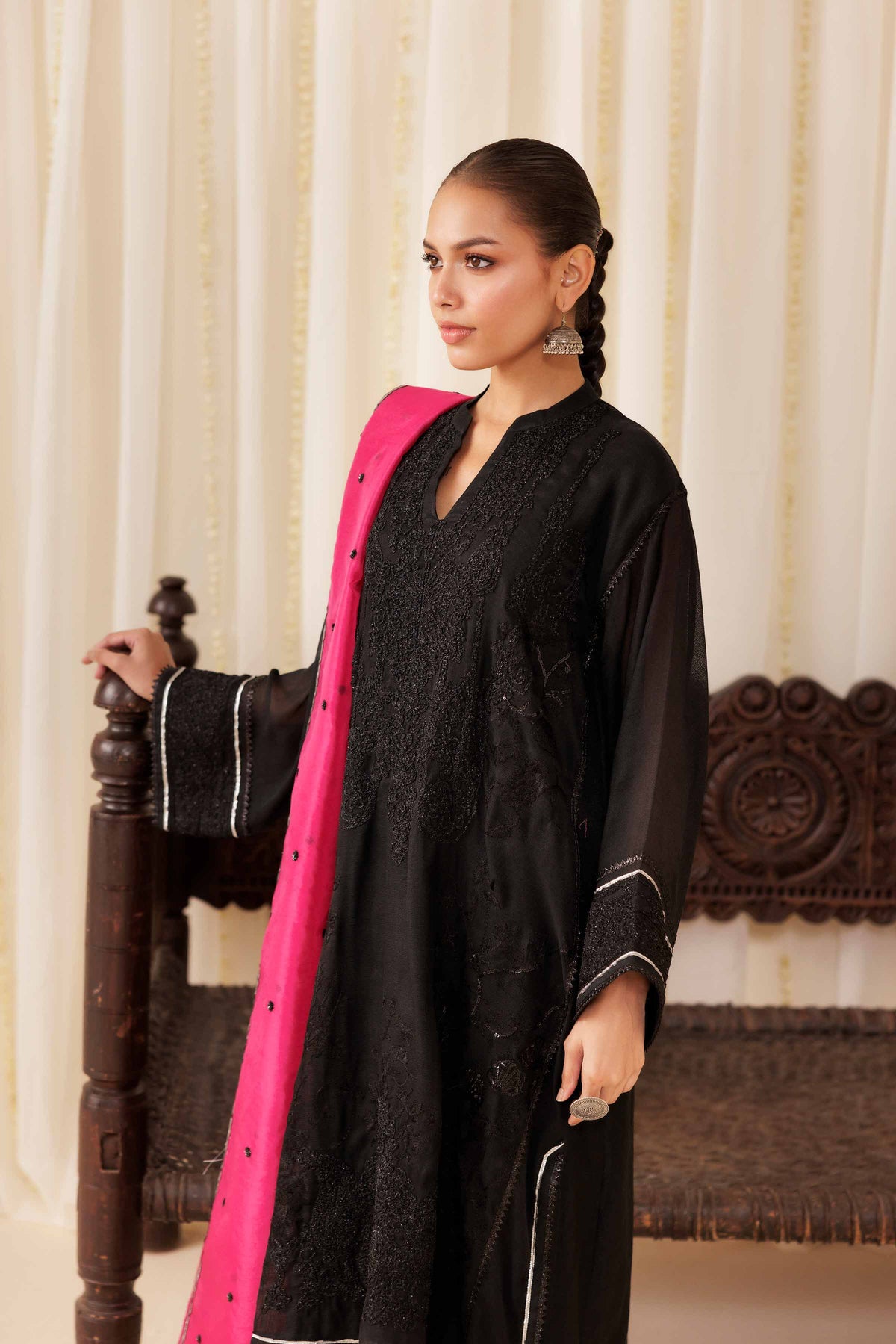 3 Piece - Embroidered Suit - PFE25-50 Black Cotton 3PC Embroidered Nishat Australia