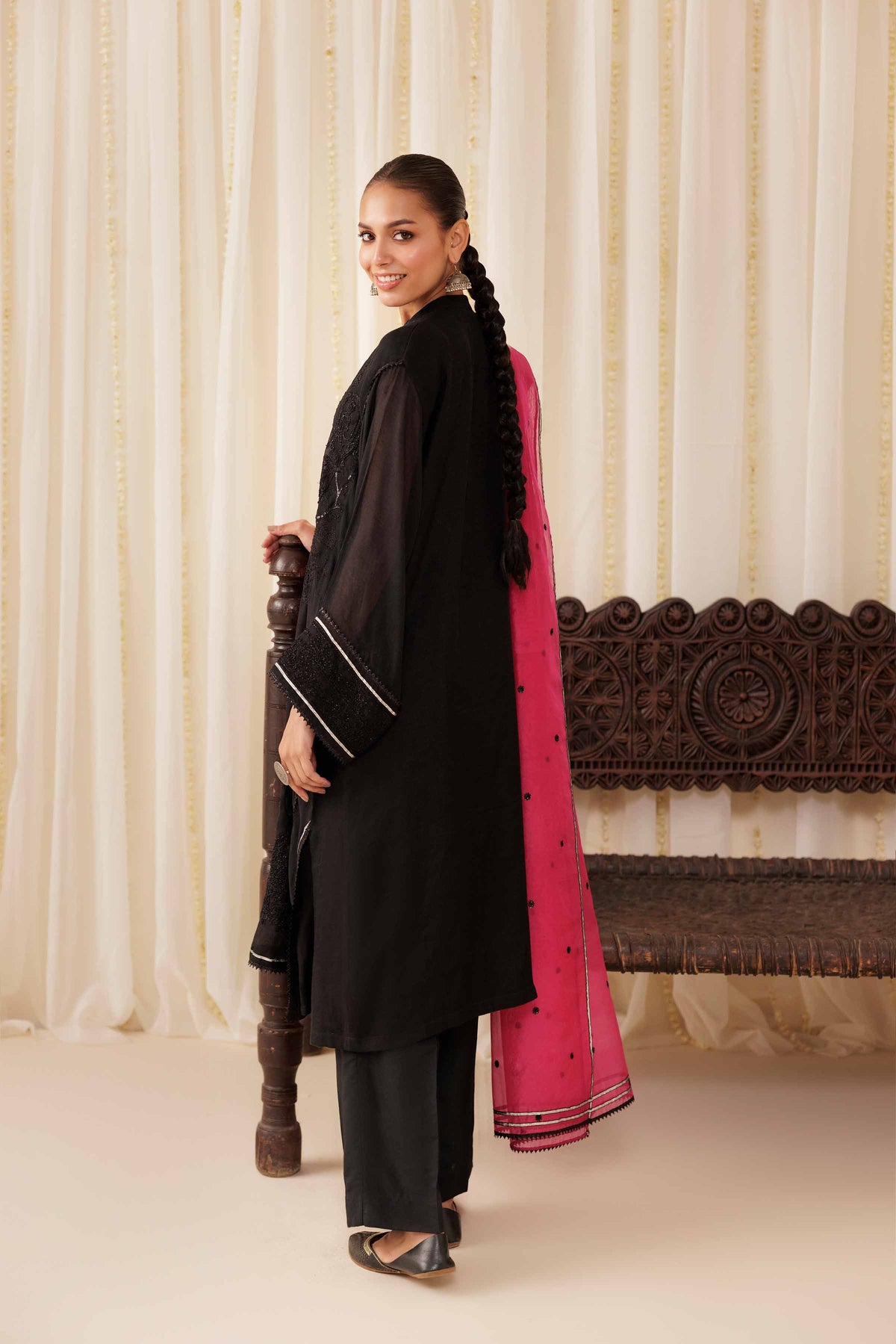 3 Piece - Embroidered Suit - PFE25-50 Black Cotton 3PC Embroidered Nishat Australia