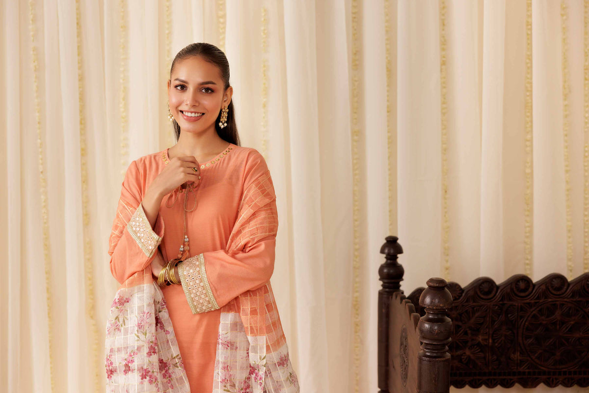 3 Piece - Embroidered Suit - PFE25-53 Orange Cotton 3PC Embroidered Nishat Australia