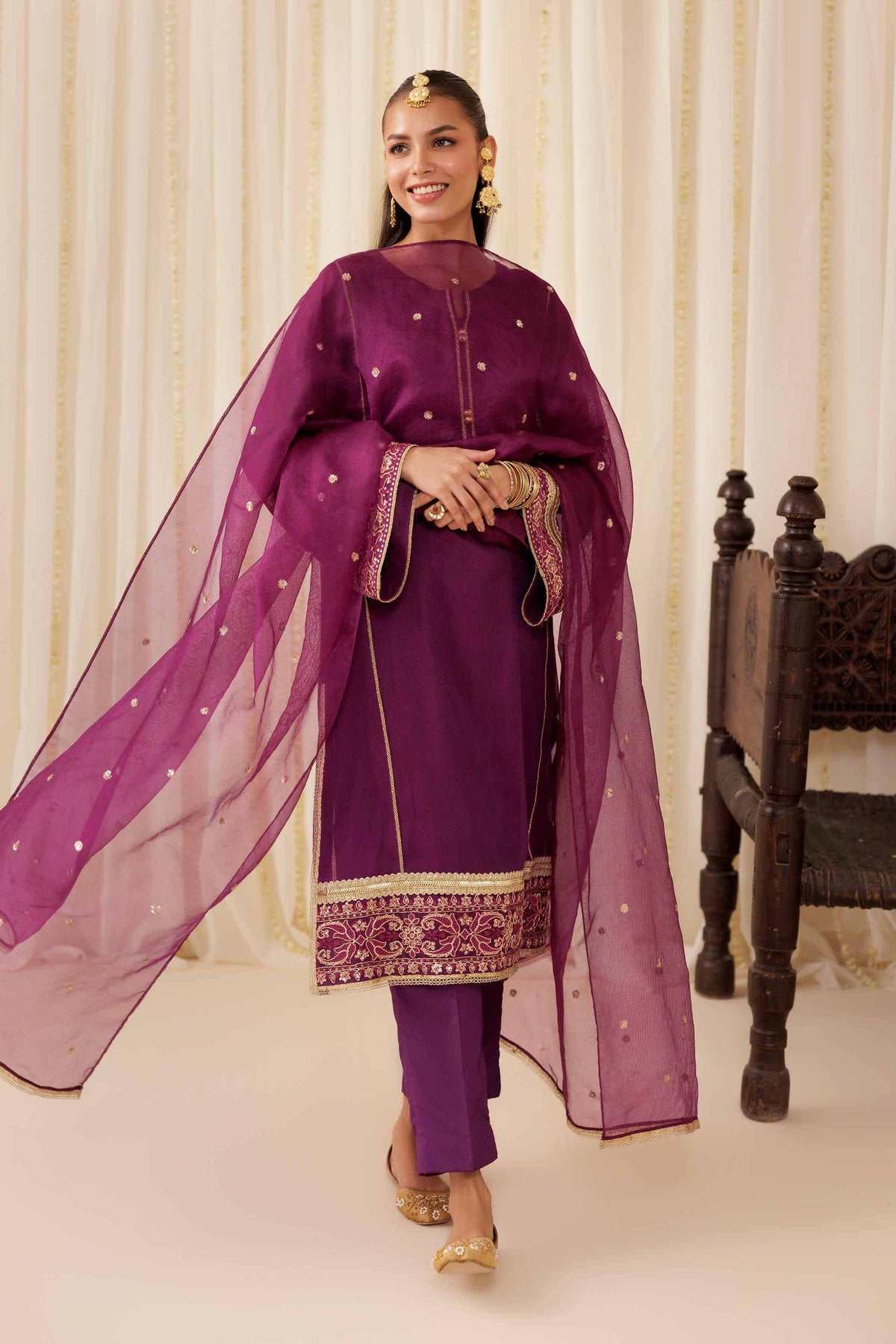 3 Piece - Embroidered Suit - PFE25-54 Purple Cotton 3PC Embroidered Nishat Australia