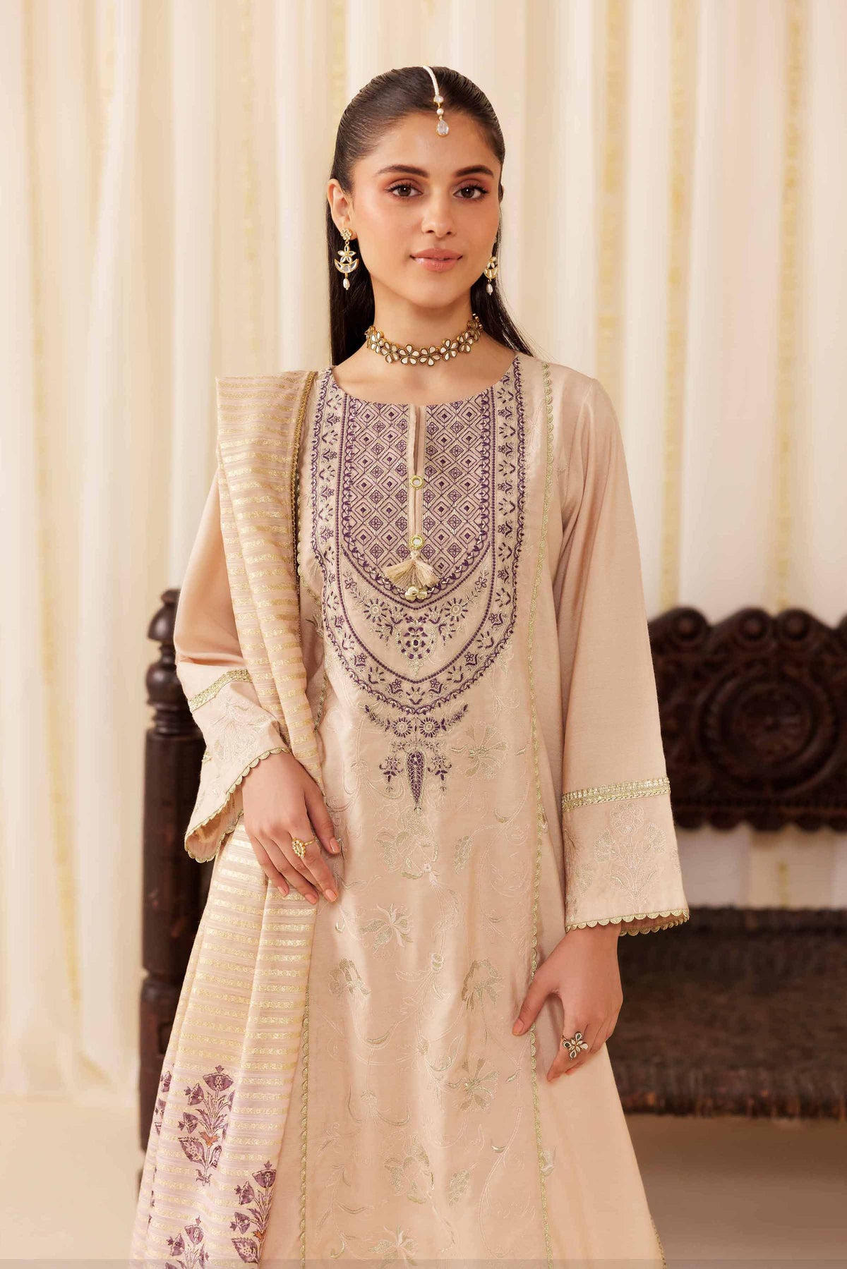3 Piece - Embroidered Suit - PFE25-58 Pink Cotton 3PC Embroidered Nishat Australia