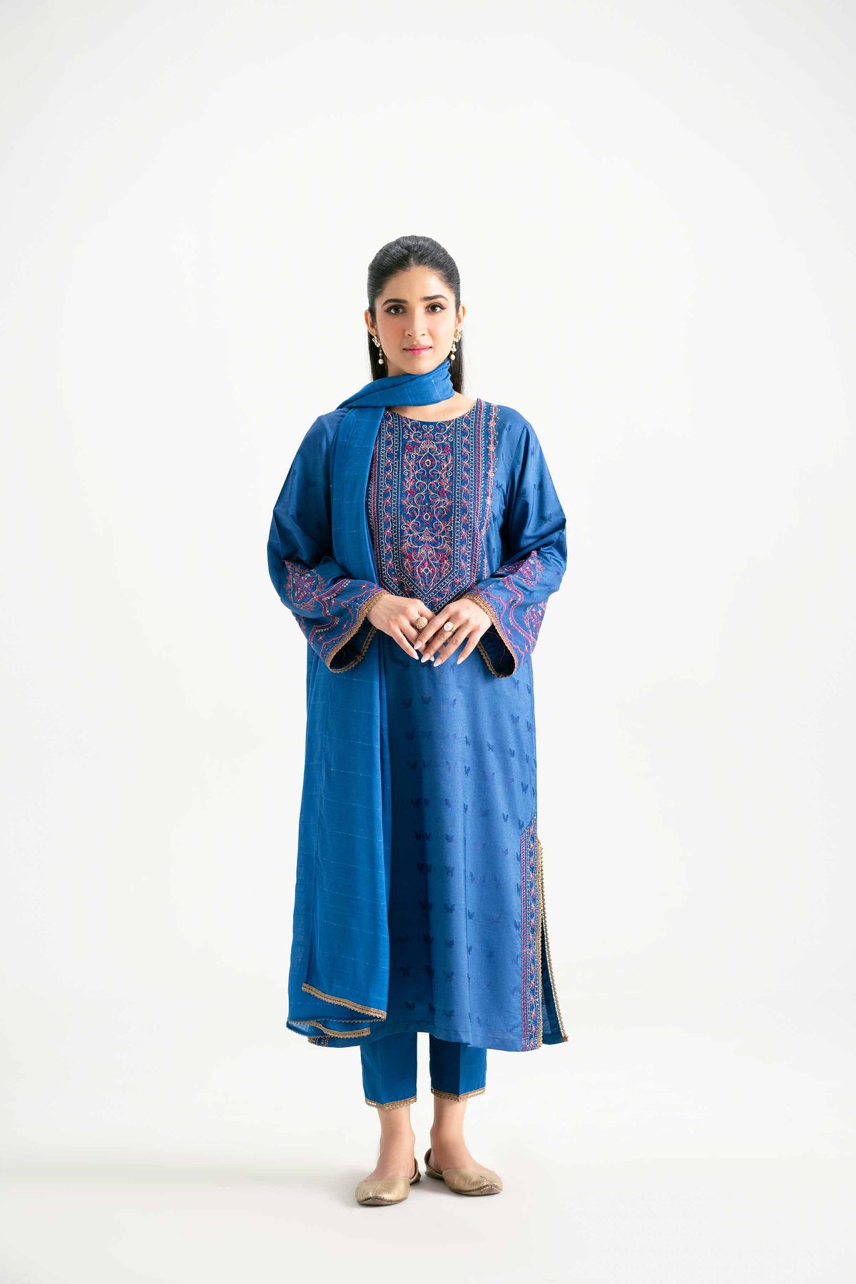 3 Piece - Embroidered Suit - PMD25-16 M Blue Jacquard 3PC Embroidered Nishat Australia