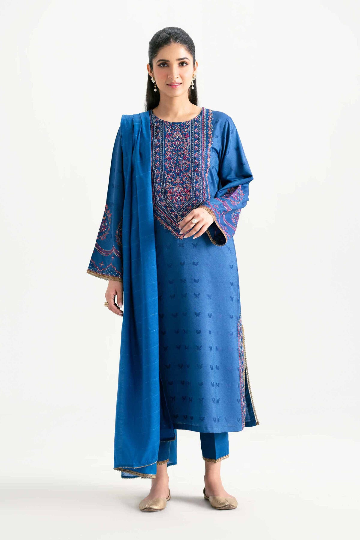 3 Piece - Embroidered Suit - PMD25-16 M Blue Jacquard 3PC Embroidered Nishat Australia