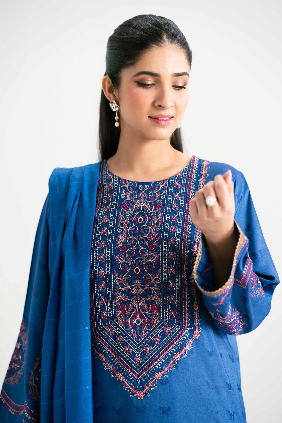 3 Piece - Embroidered Suit - PMD25-16 M Blue Jacquard 3PC Embroidered Nishat Australia