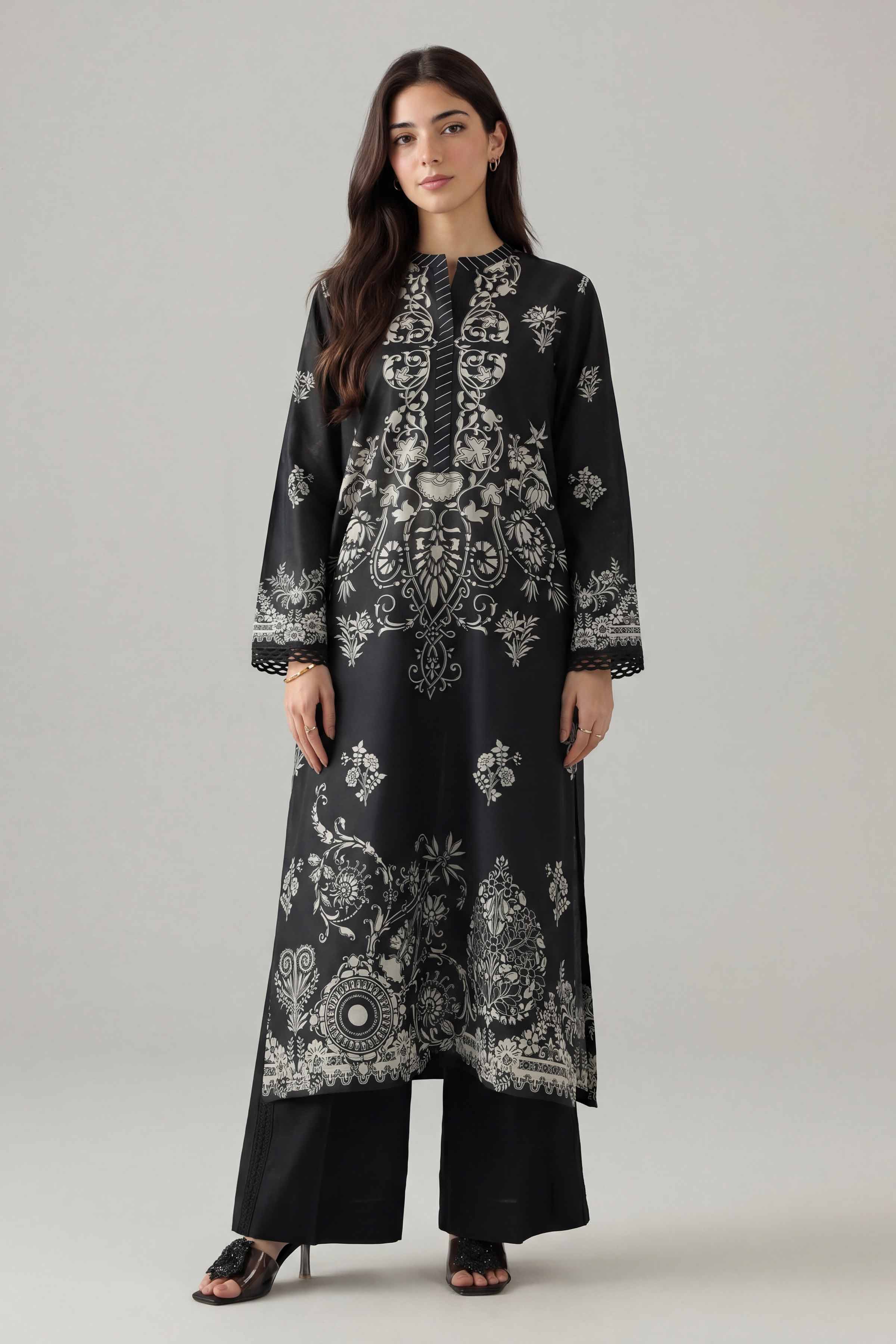 Printed Shirt - PMS26-01 Black Lawn 1PC Printed Nishat Australia