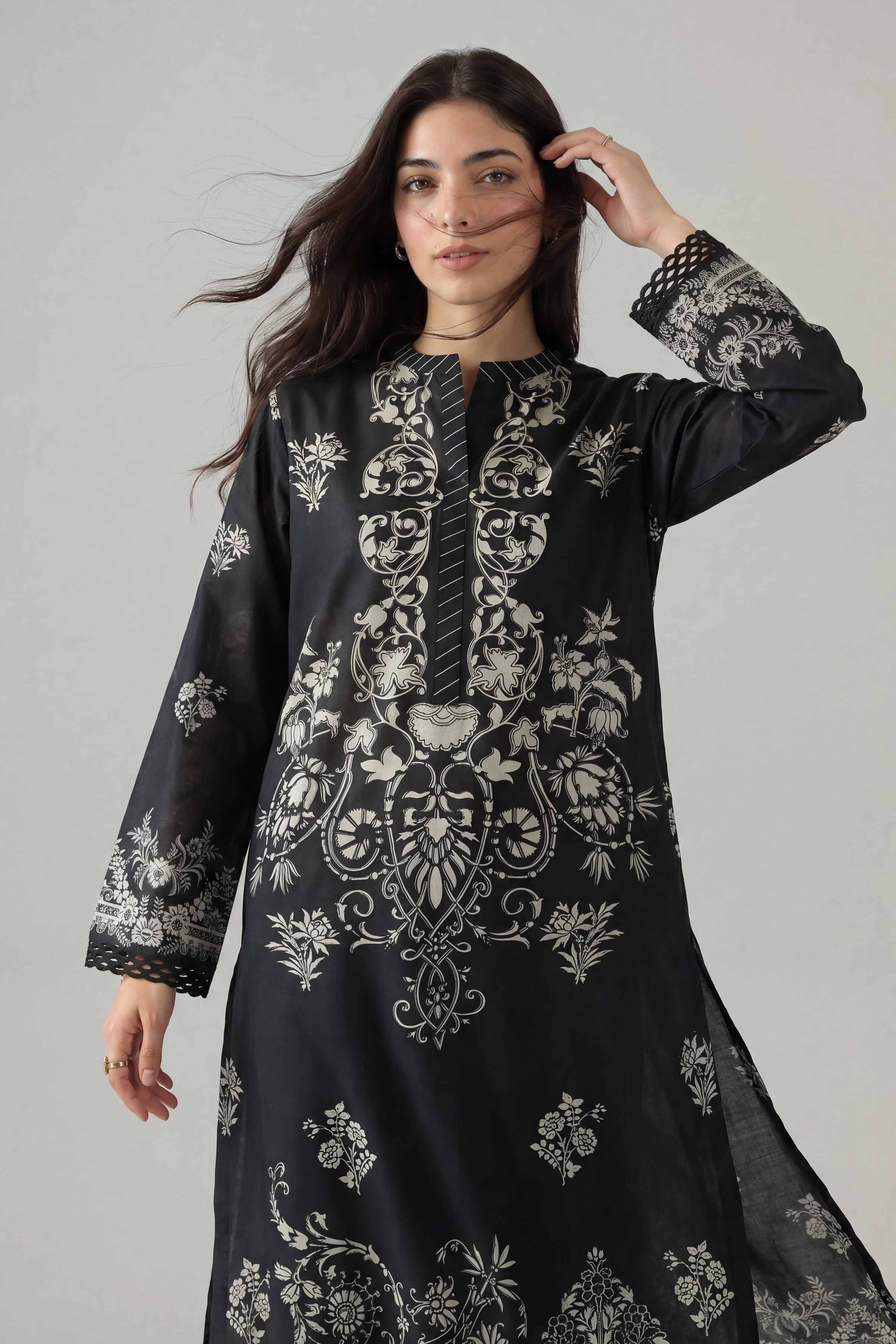 Printed Shirt - PMS26-01 Black Lawn 1PC Printed Nishat Australia
