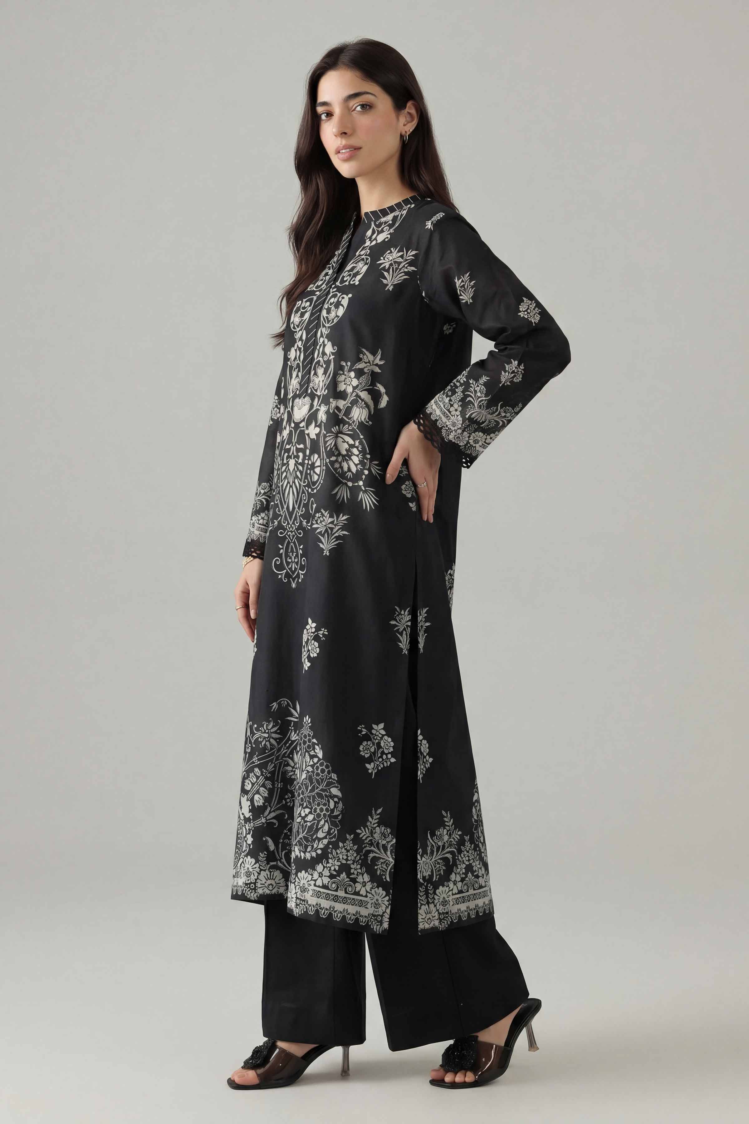 Printed Shirt - PMS26-01 Black Lawn 1PC Printed Nishat Australia