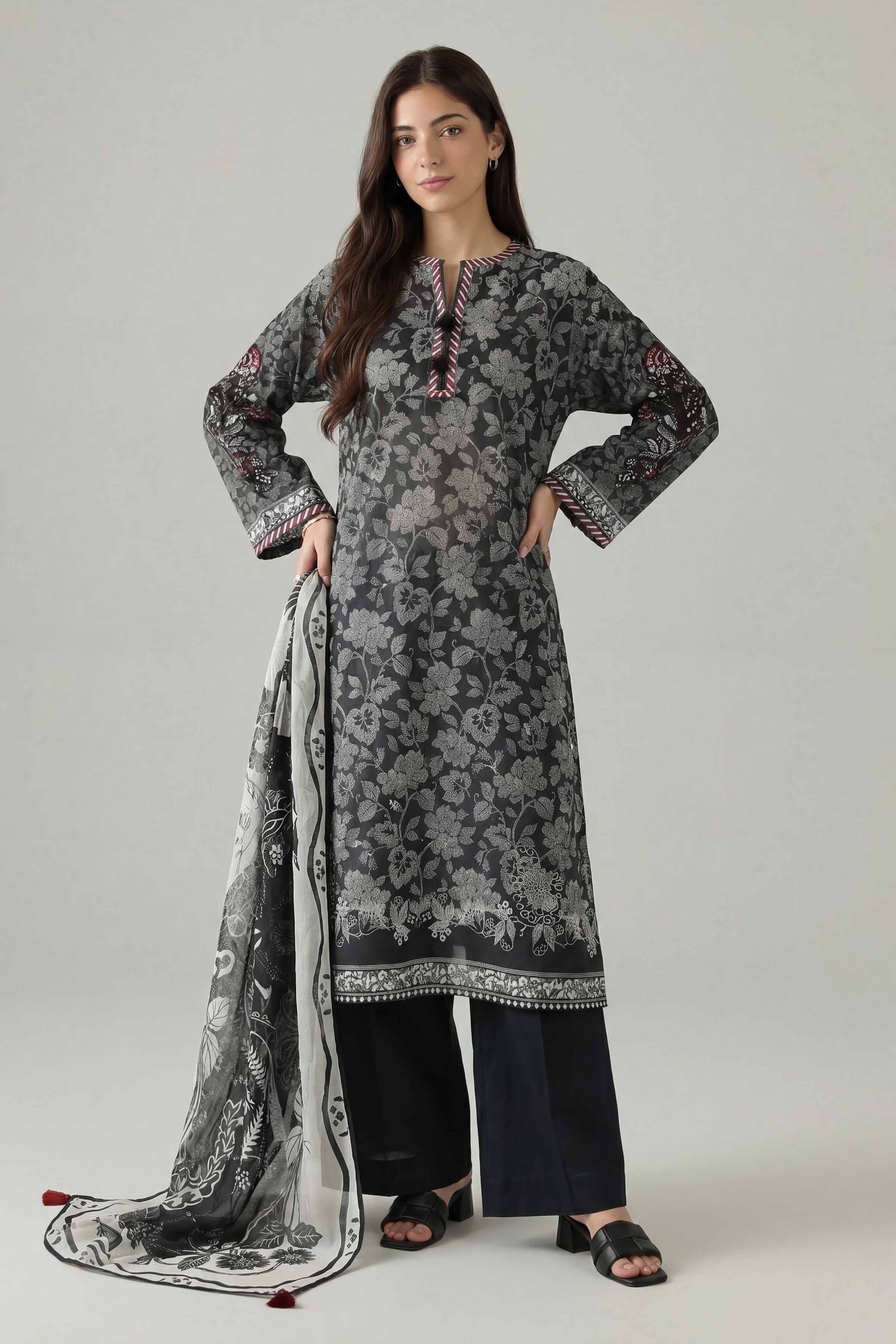 3 Piece - Printed Embroidered Suit - PMS26-04 Black Lawn 3PC Embroidered Nishat Australia