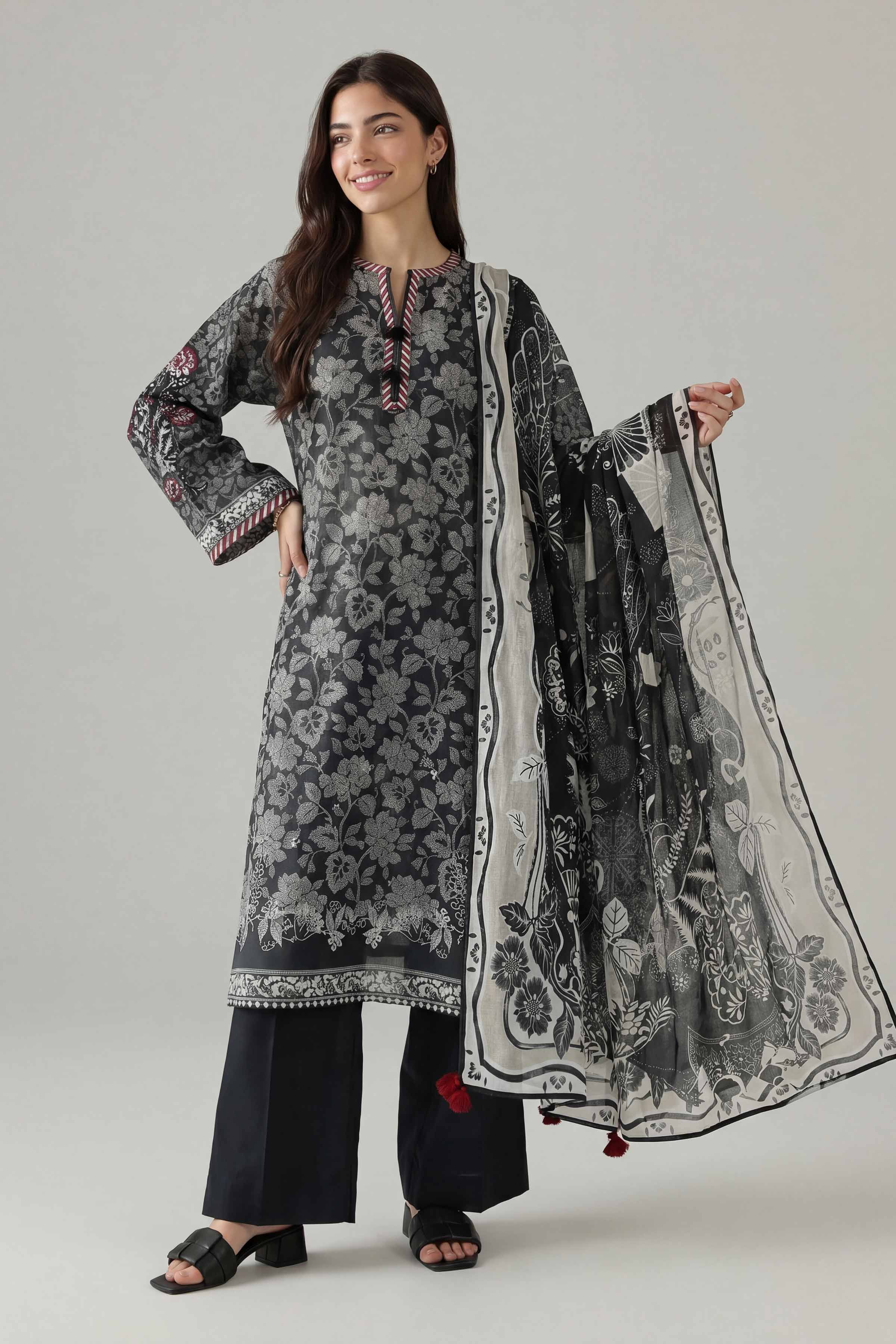 3 Piece - Printed Embroidered Suit - PMS26-04 Black Lawn 3PC Embroidered Nishat Australia