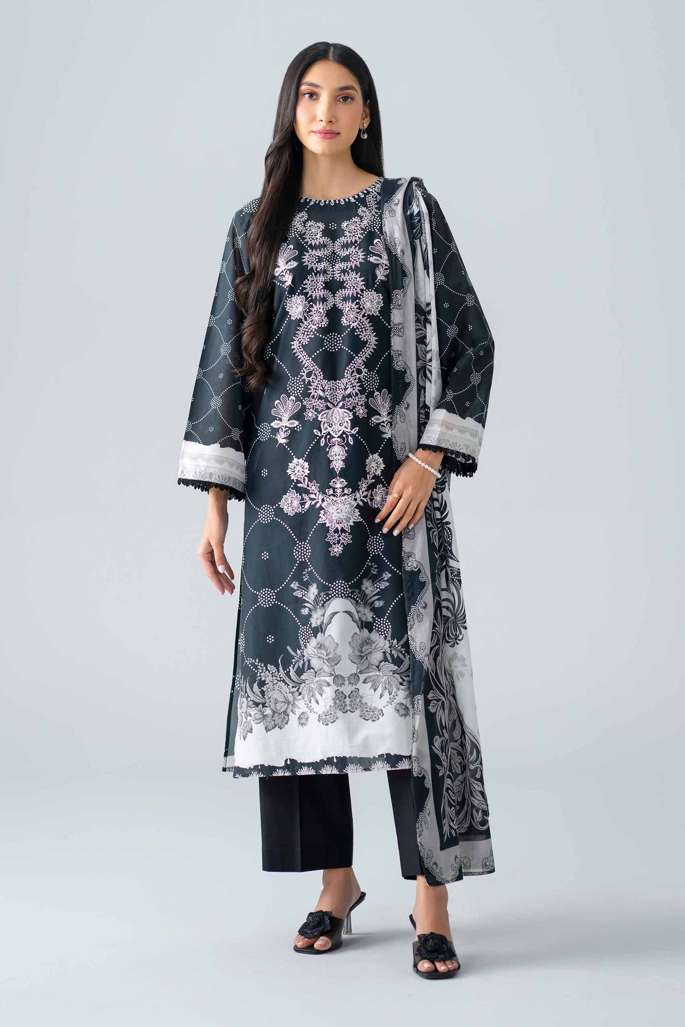3 Piece - Printed Embroidered Suit - PMS26-05 Black Lawn 3PC Embroidered Nishat Australia