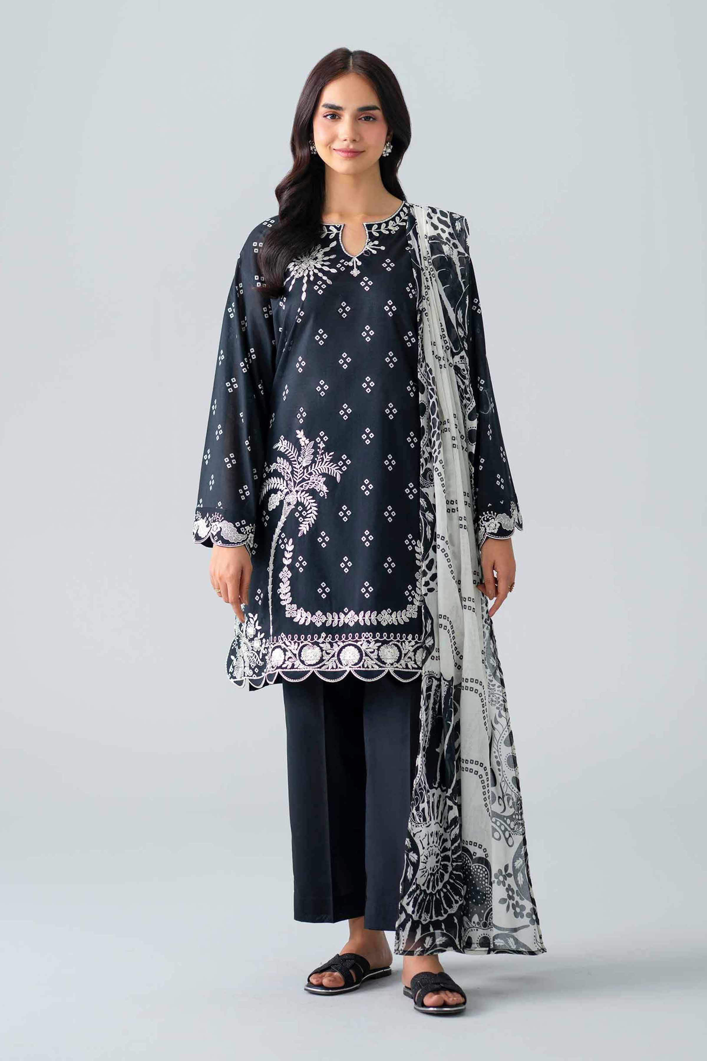 3 Piece - Printed Embroidered Suit - PMS26-06 Black Lawn 3PC Embroidered Nishat Australia