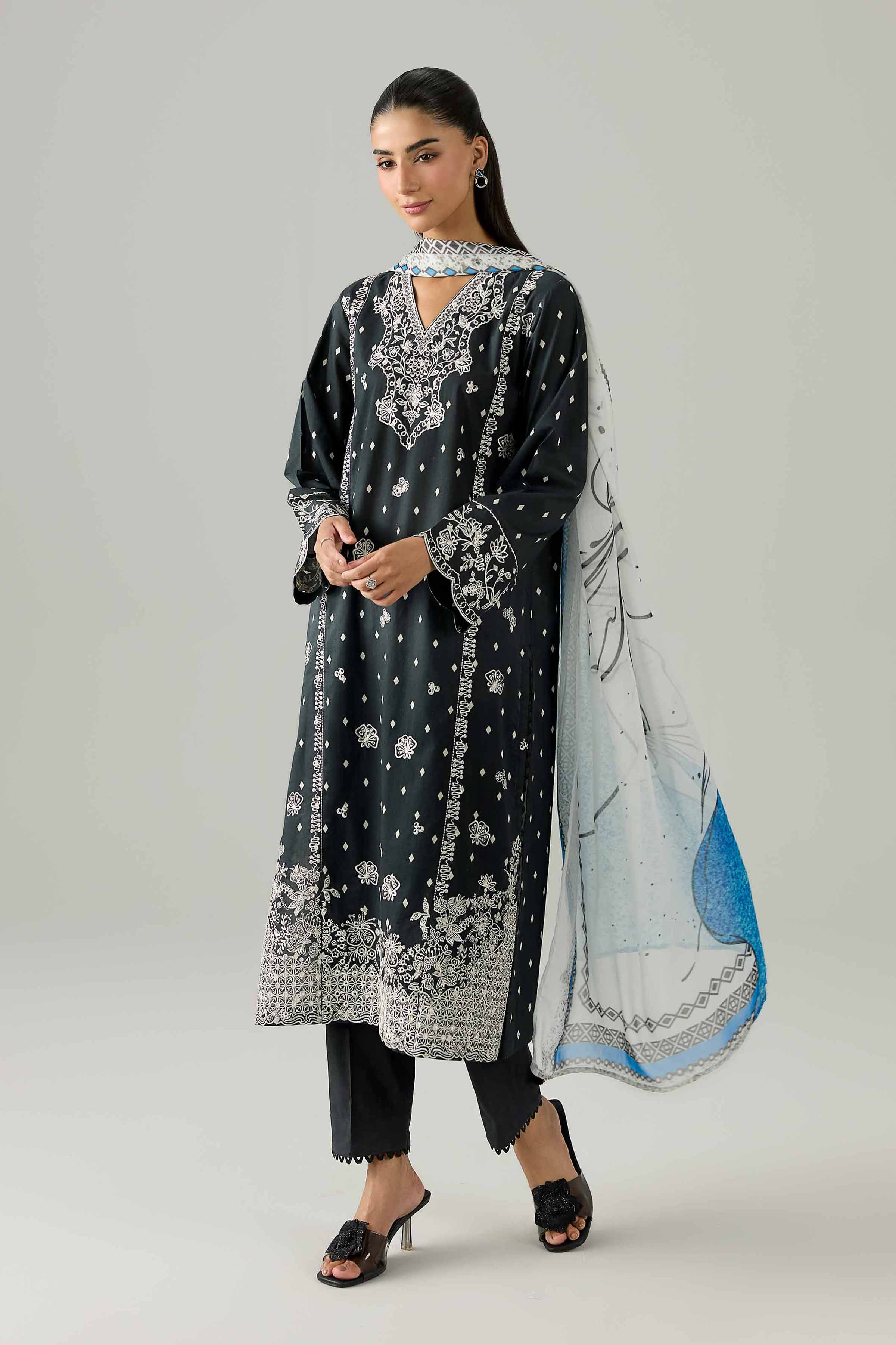3 Piece - Embroidered Suit - PMS26-08 Black Cambric 3PC Embroidered Nishat Australia