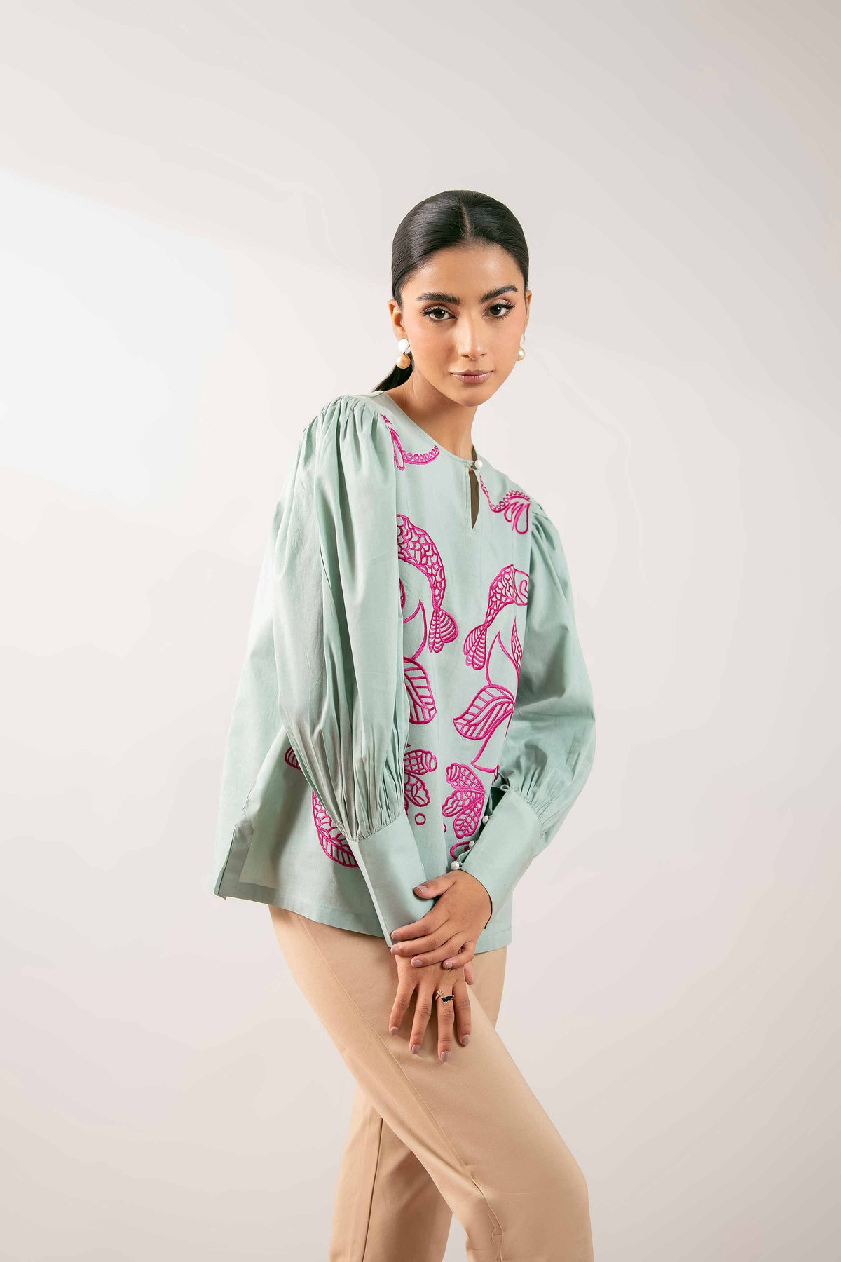 Embroidered Tunic - PS25-109 Green Cambric 1PC Embroidered Nishat Australia