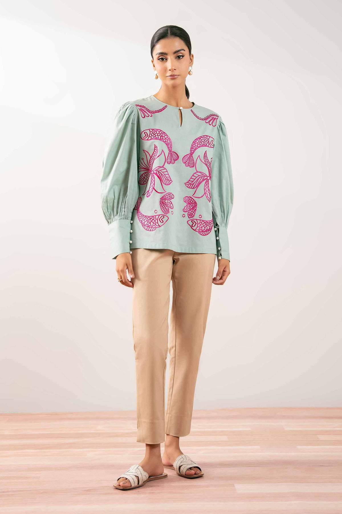 Embroidered Tunic - PS25-109 Green Cambric 1PC Embroidered Nishat Australia