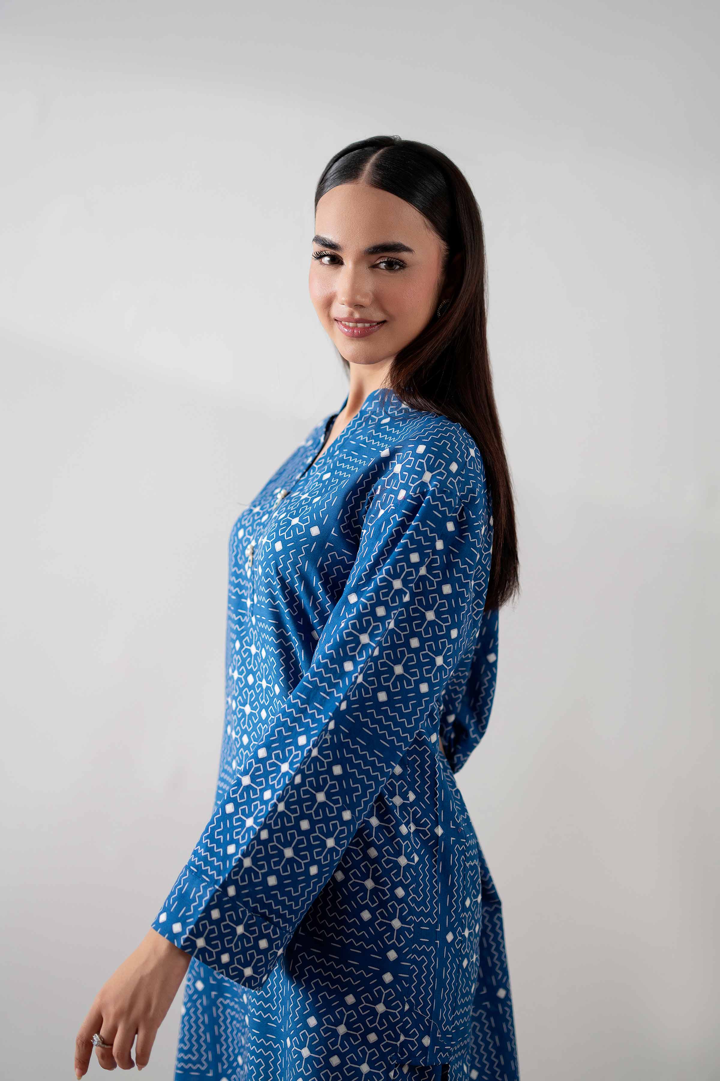 2 Piece - Printed Suit - PS25-143 READY TO WEAR Blue Cambric 2PC Printed