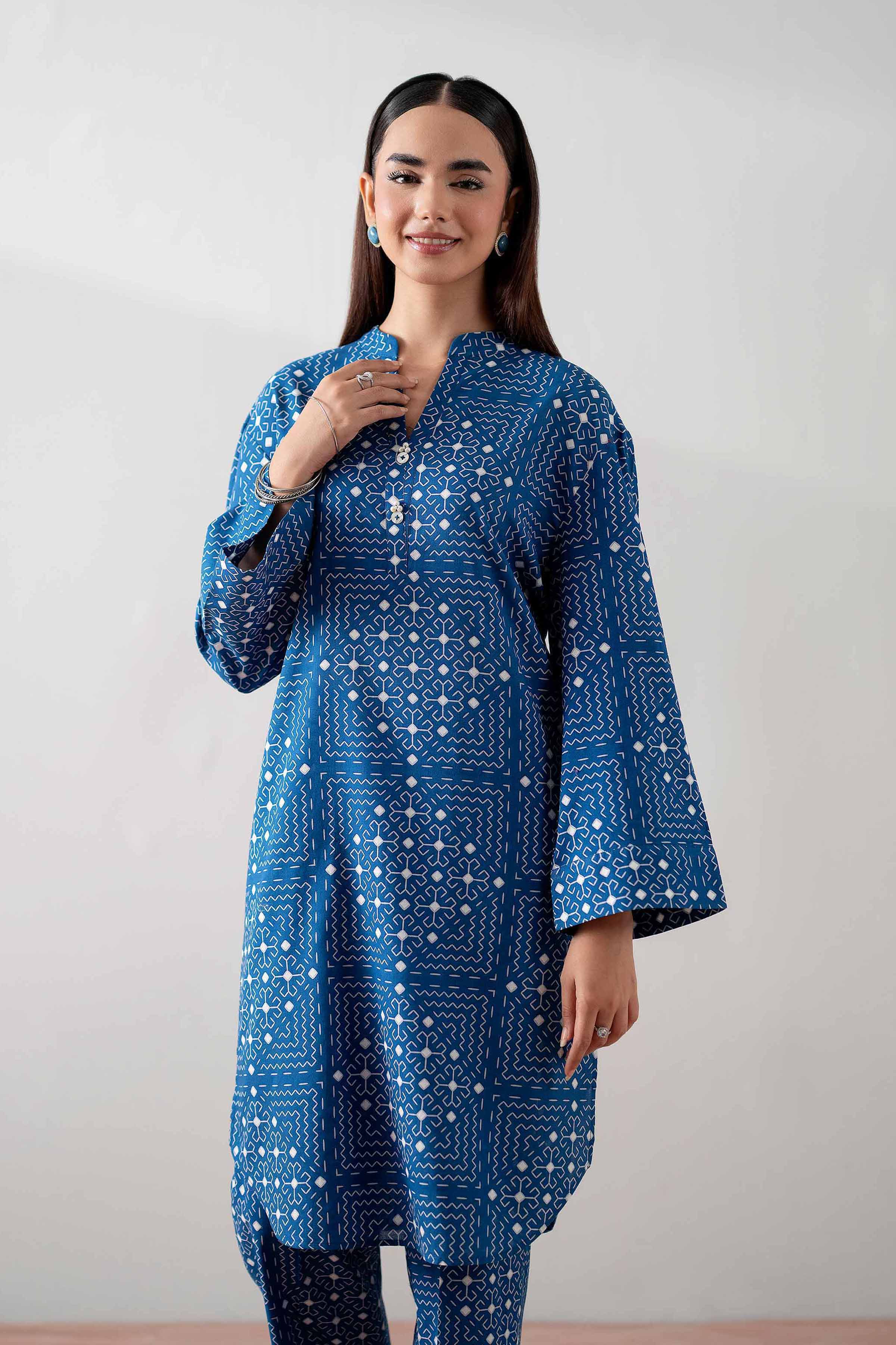 2 Piece - Printed Suit - PS25-143 READY TO WEAR Blue Cambric 2PC Printed