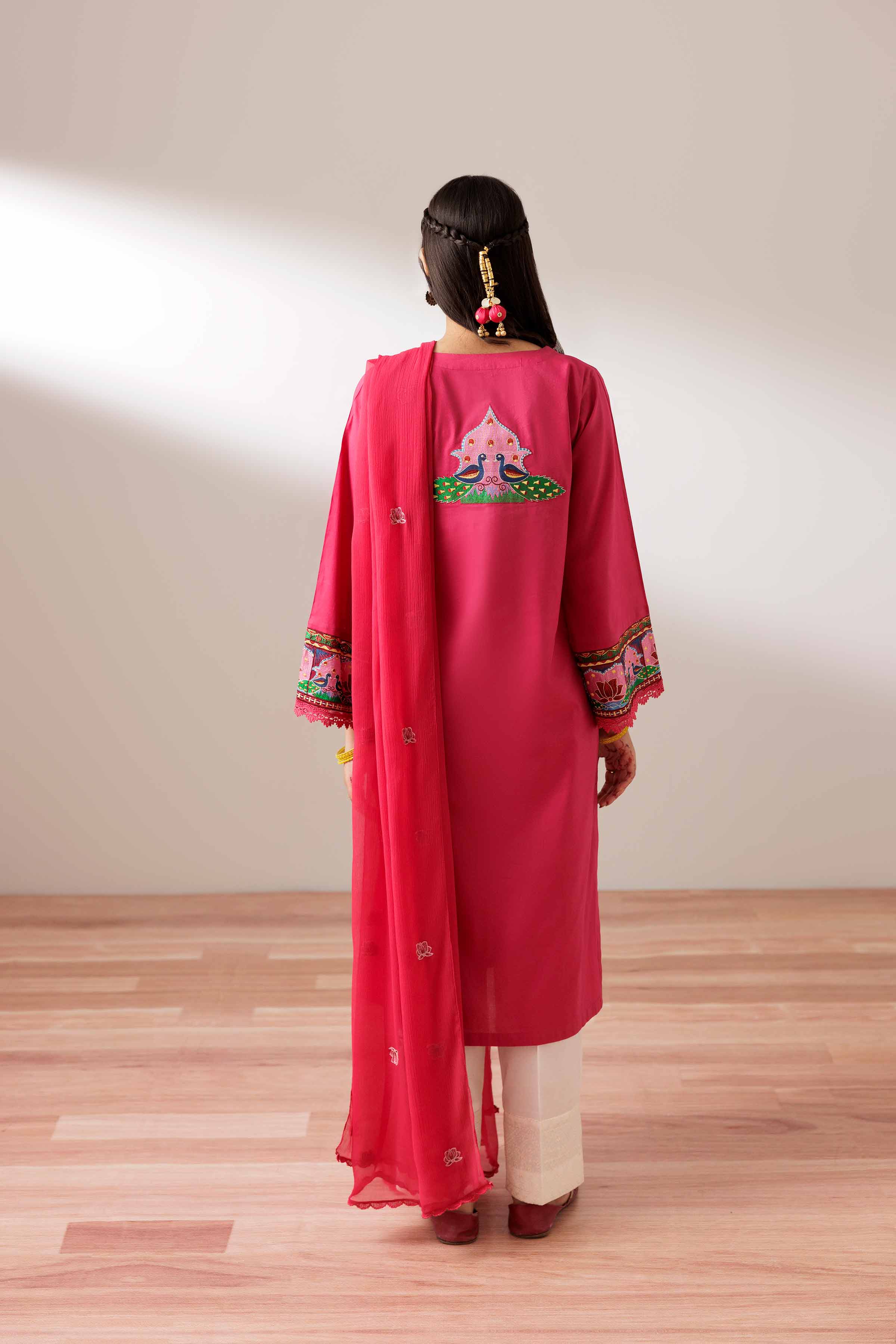 2 Piece - Embroidered Suit - PS25-191 READY TO WEAR Pink Cambric 2PC Embroidered