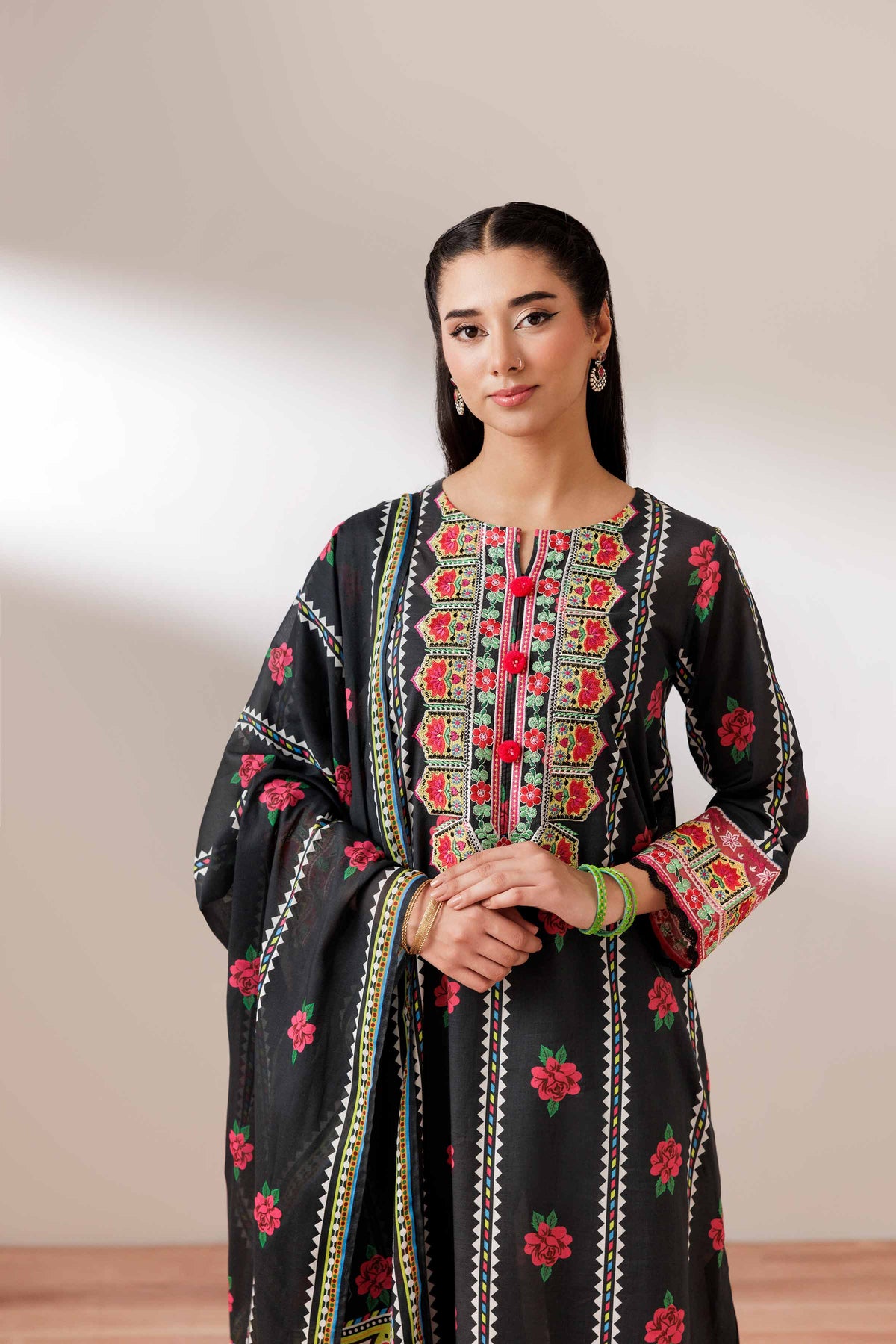 2 Piece - Printed Embroidered Suit - PS25-193 Black Lawn 2PC Embroidered Nishat Australia