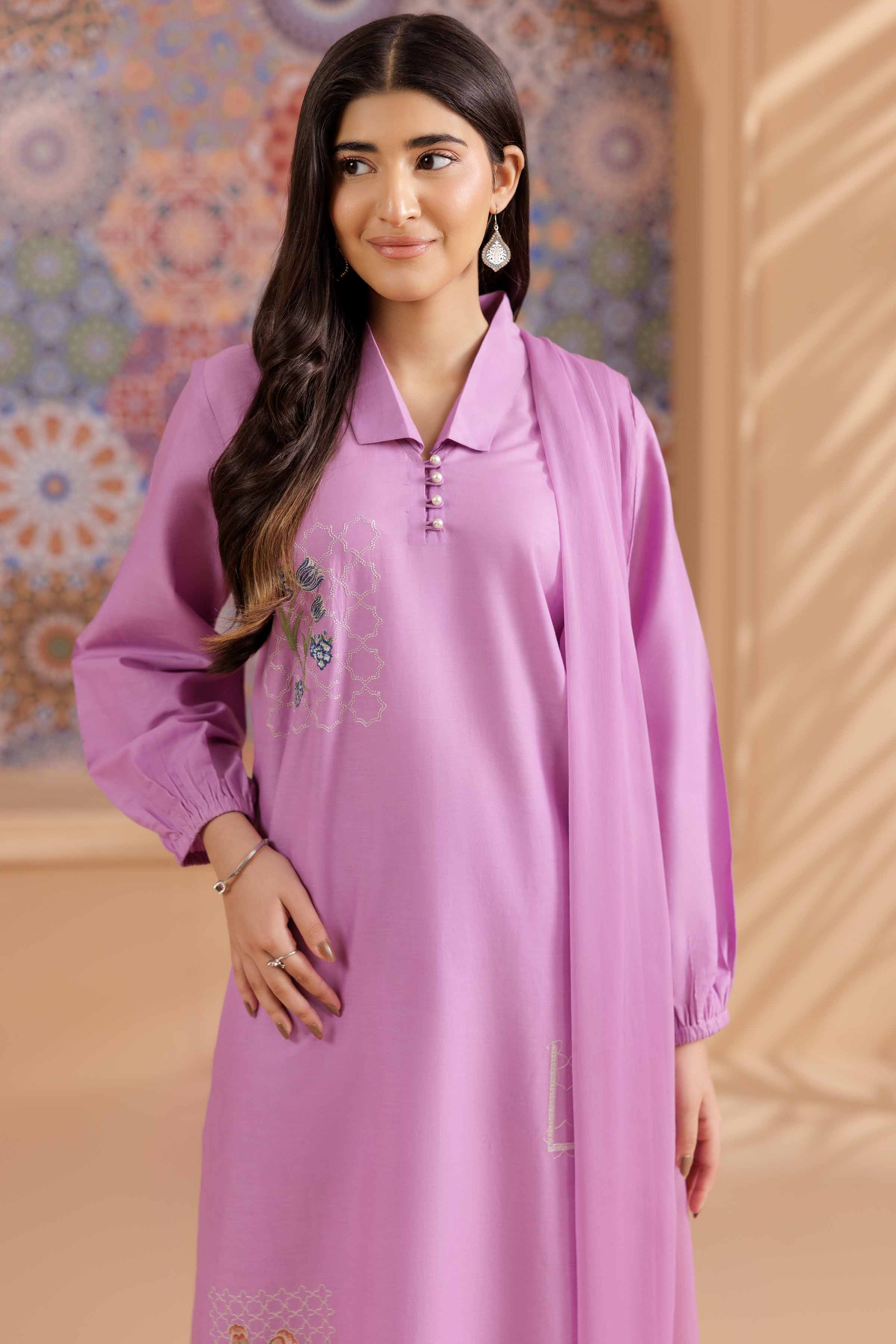 3 Piece - Embroidered Suit - PS25-197 READY TO WEAR Purple Cambric 3PC Embroidered