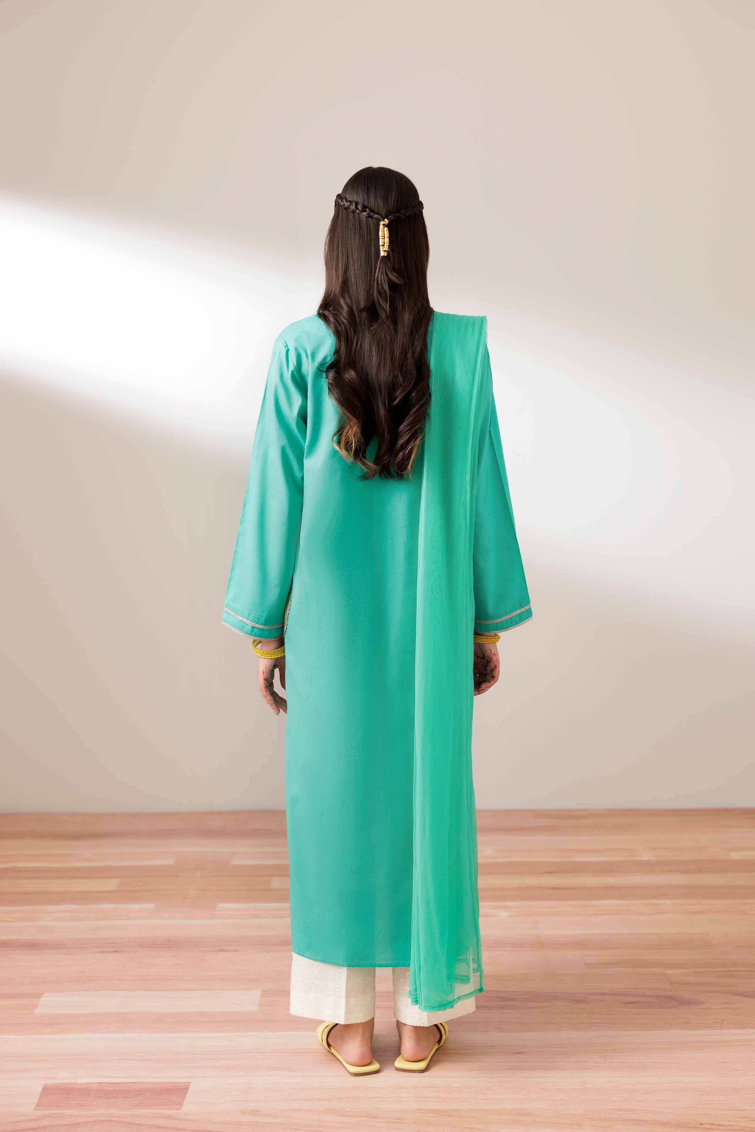 2 Piece - Embroidered Suit - PS25-203 READY TO WEAR Green Cambric 2 Pieces Embroidered