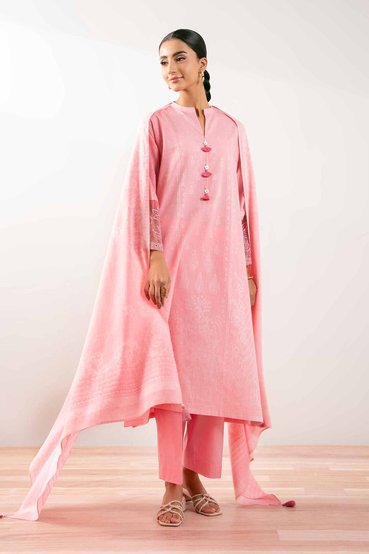 3 Piece - Embroidered Suit - PS25-208 Pink Jacquard 3PC Embroidered Nishat Australia