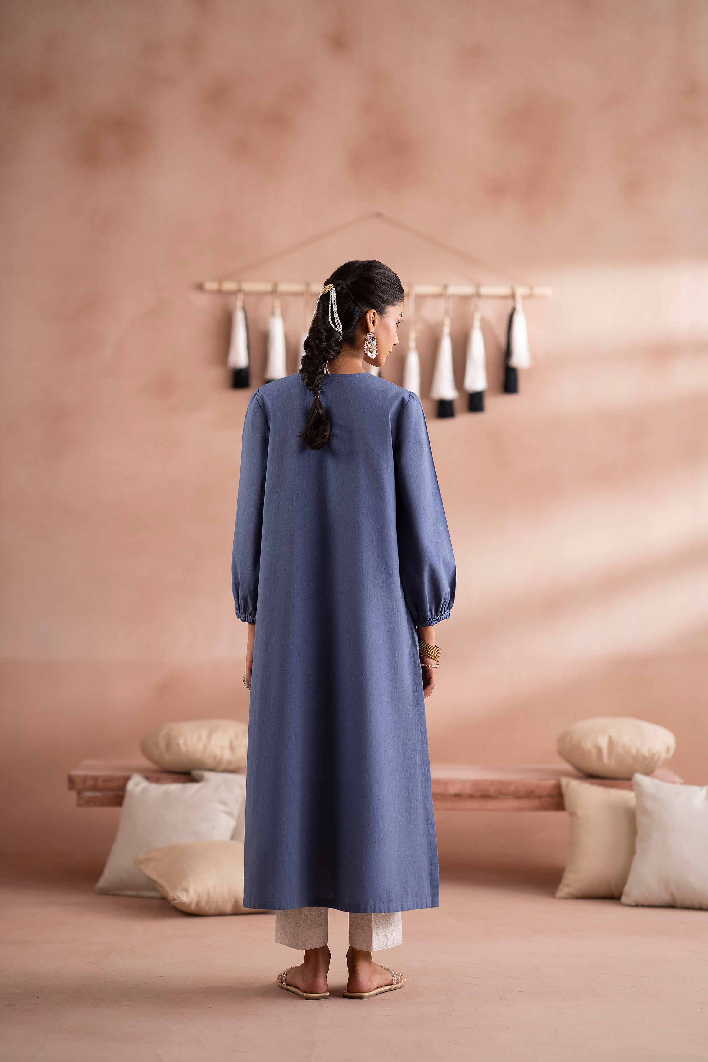 Embroidered Shirt - PS25-209 READY TO WEAR Blue Cambric 1PC Embroidered