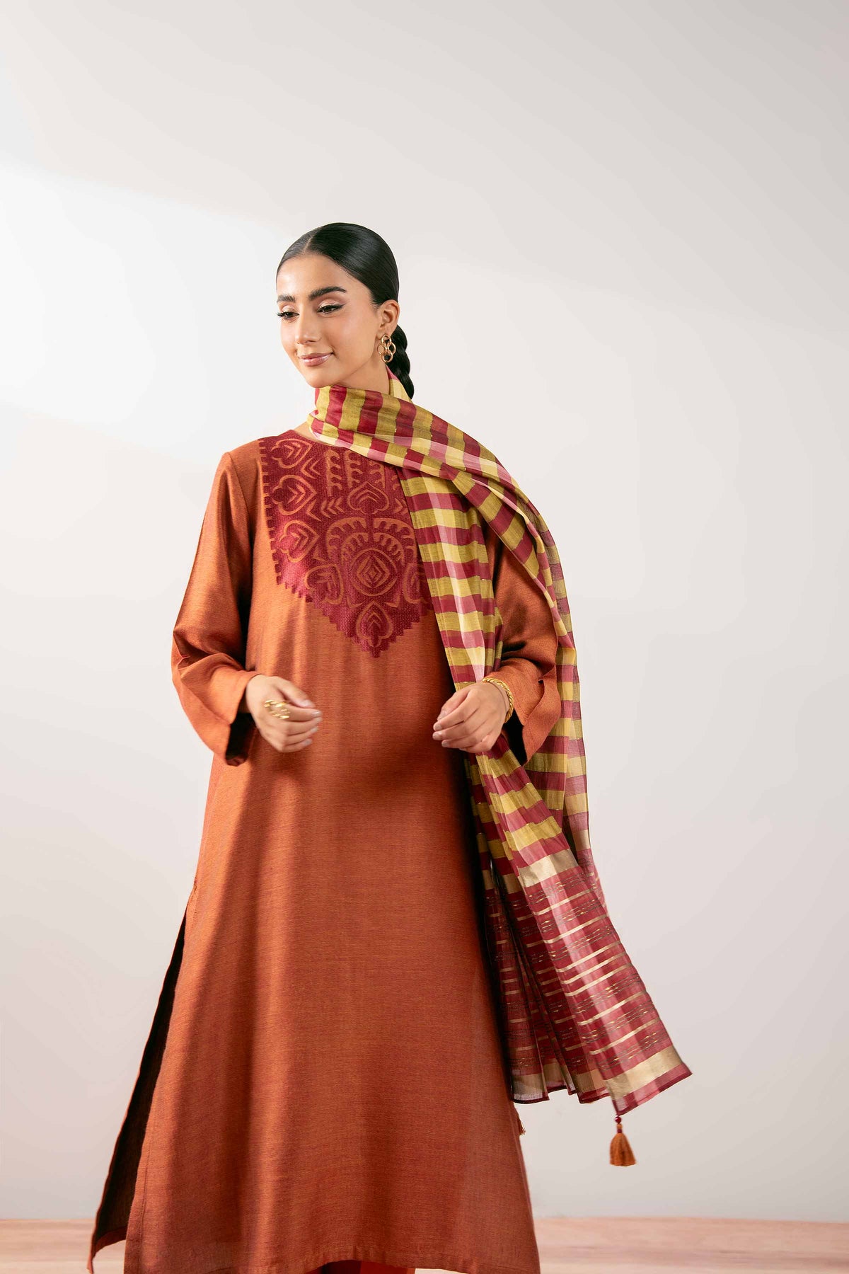 3 Piece - Embroidered Suit - PS25-212 Red Jacquard 3PC Embroidered Nishat Australia