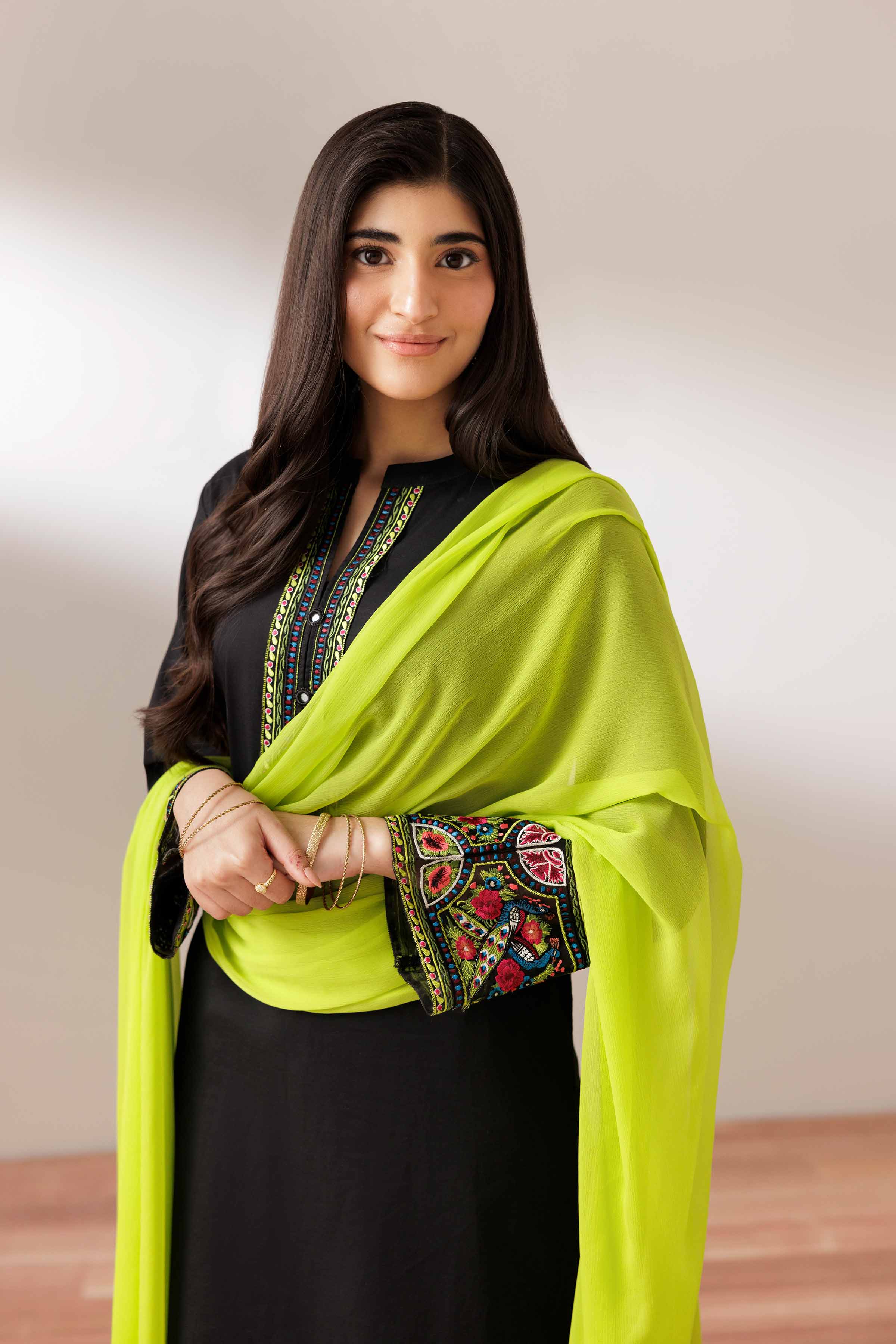 3 Piece - Embroidered Suit - PS25-257 READY TO WEAR Black Cambric 3PC Embroidered