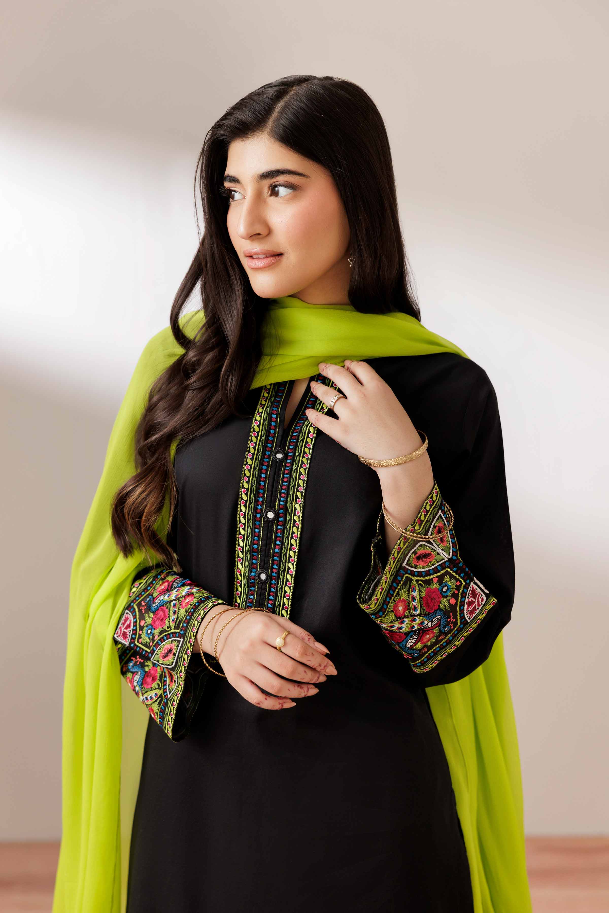 3 Piece - Embroidered Suit - PS25-257 READY TO WEAR Black Cambric 3PC Embroidered