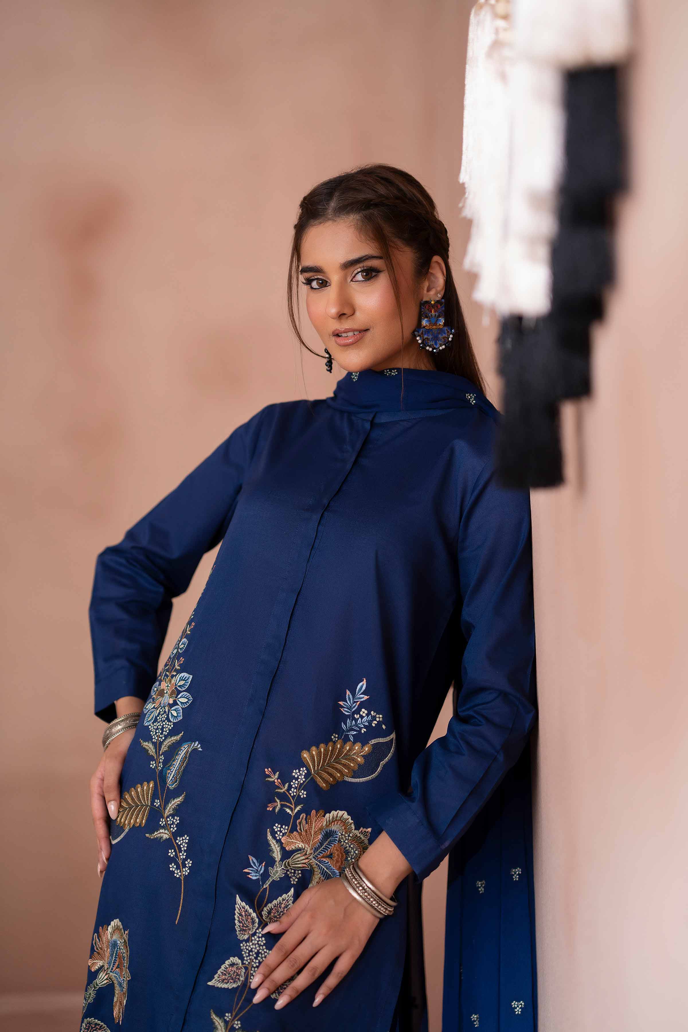 Embroidered Shirt - PS25-265 READY TO WEAR Blue Cambric 1PC Embroidered